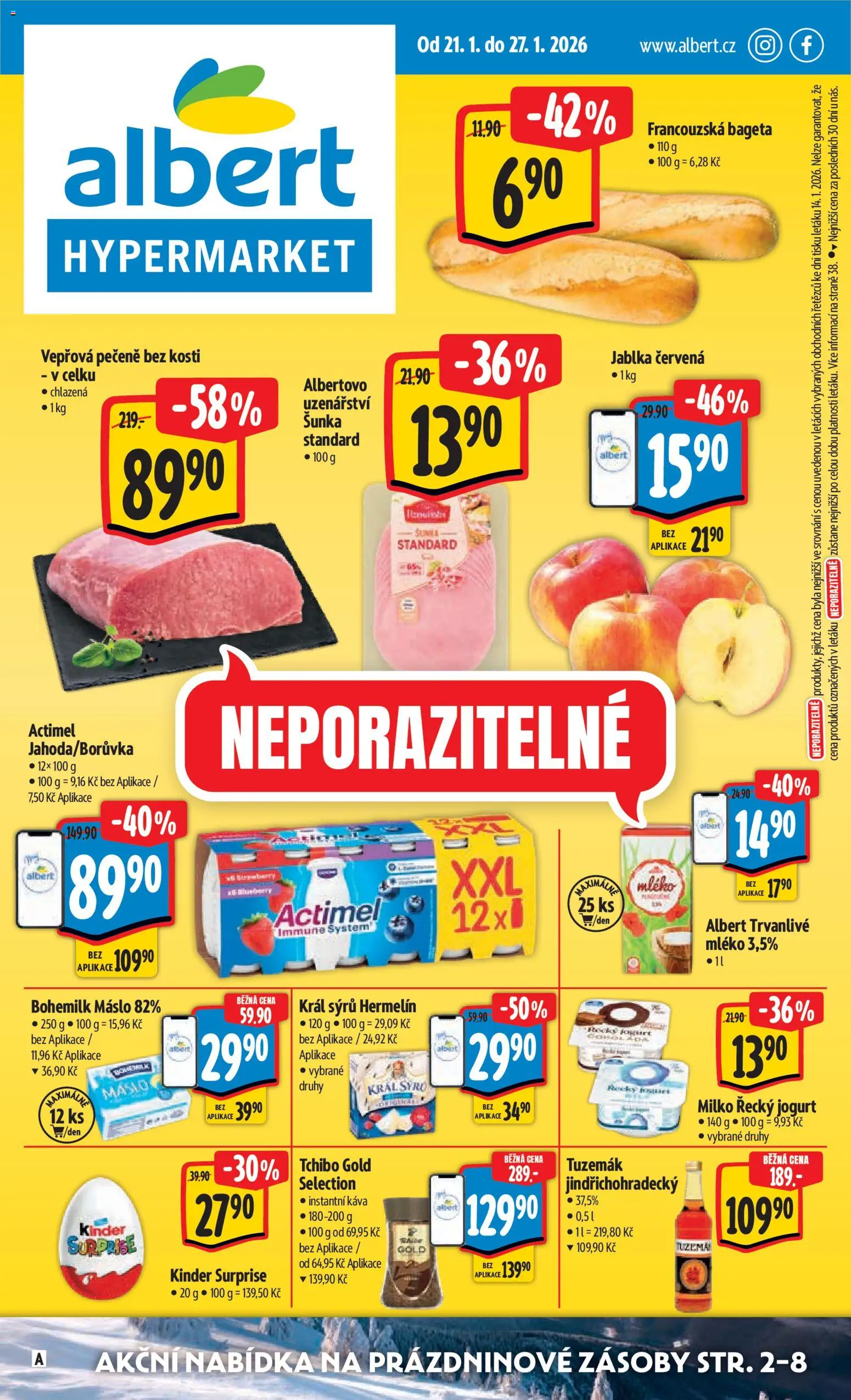 Albert leták - Hypermarket od 21.01.2026 | Strana: 1 | Produkty: Vepřová pečeně, Máslo, Jogurt, Tuzemák