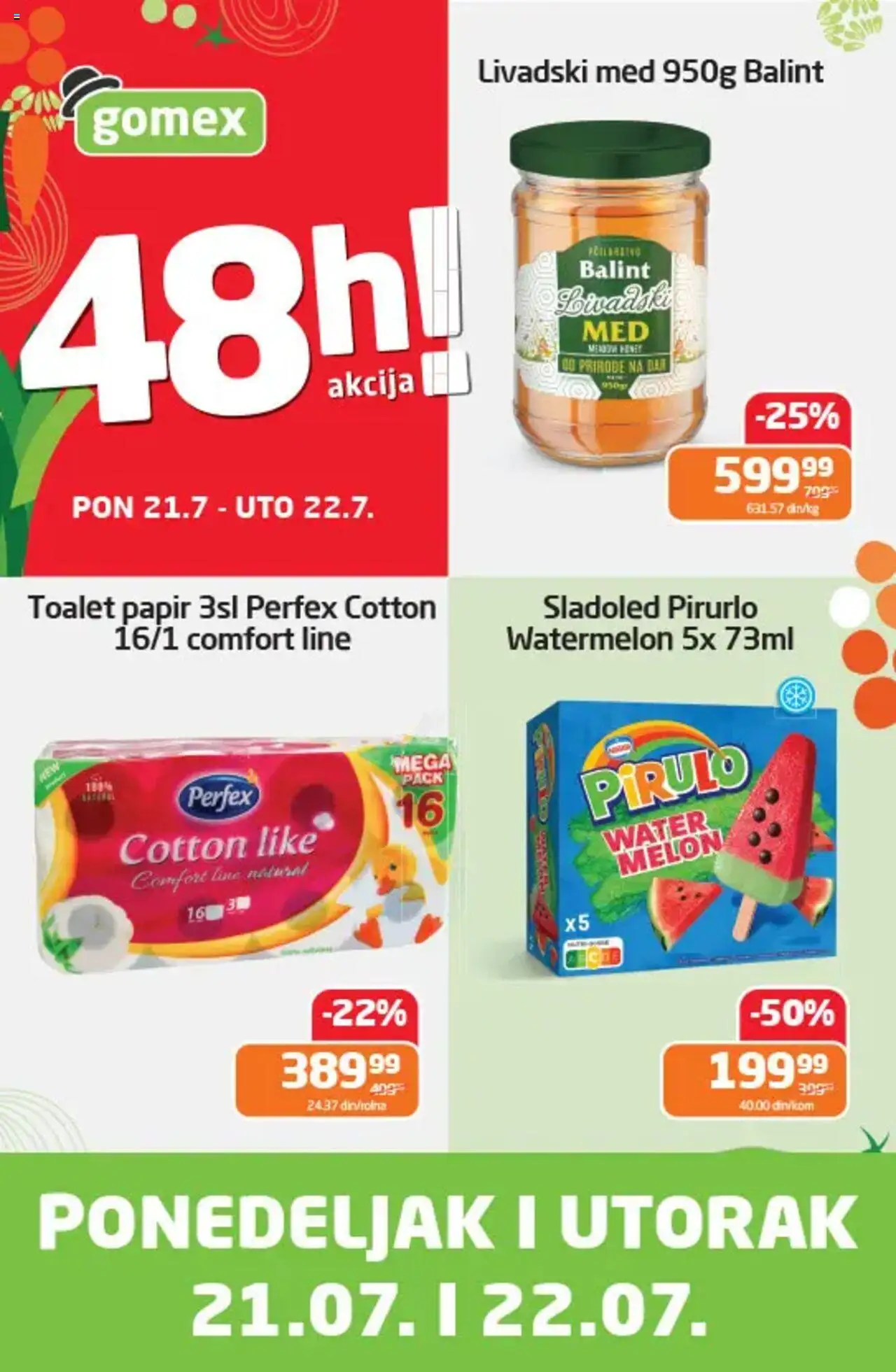 Gomex katalog - važi od 21.07.2025 | Strana: 1 | Proizvode: Toalet papir, Sladoled, Med