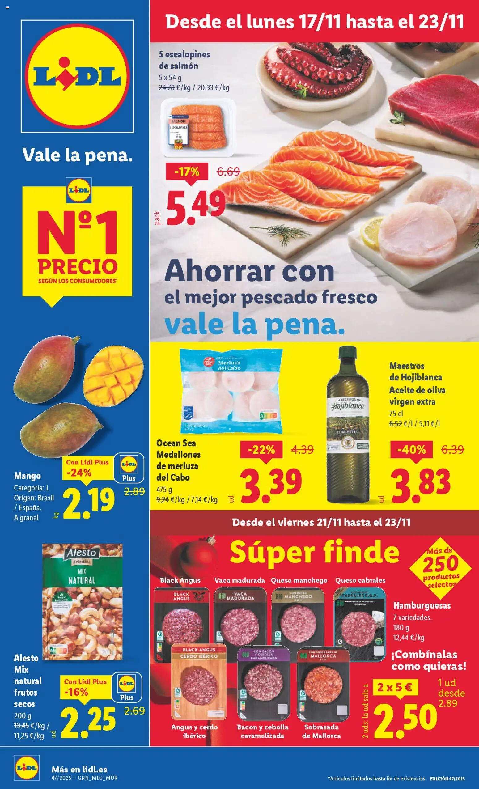 Lidl folleto │ válido desde el 17.11.2025 | Página: 1 | Productos: Medallones, Queso, Frutos secos, Aceite de oliva virgen extra