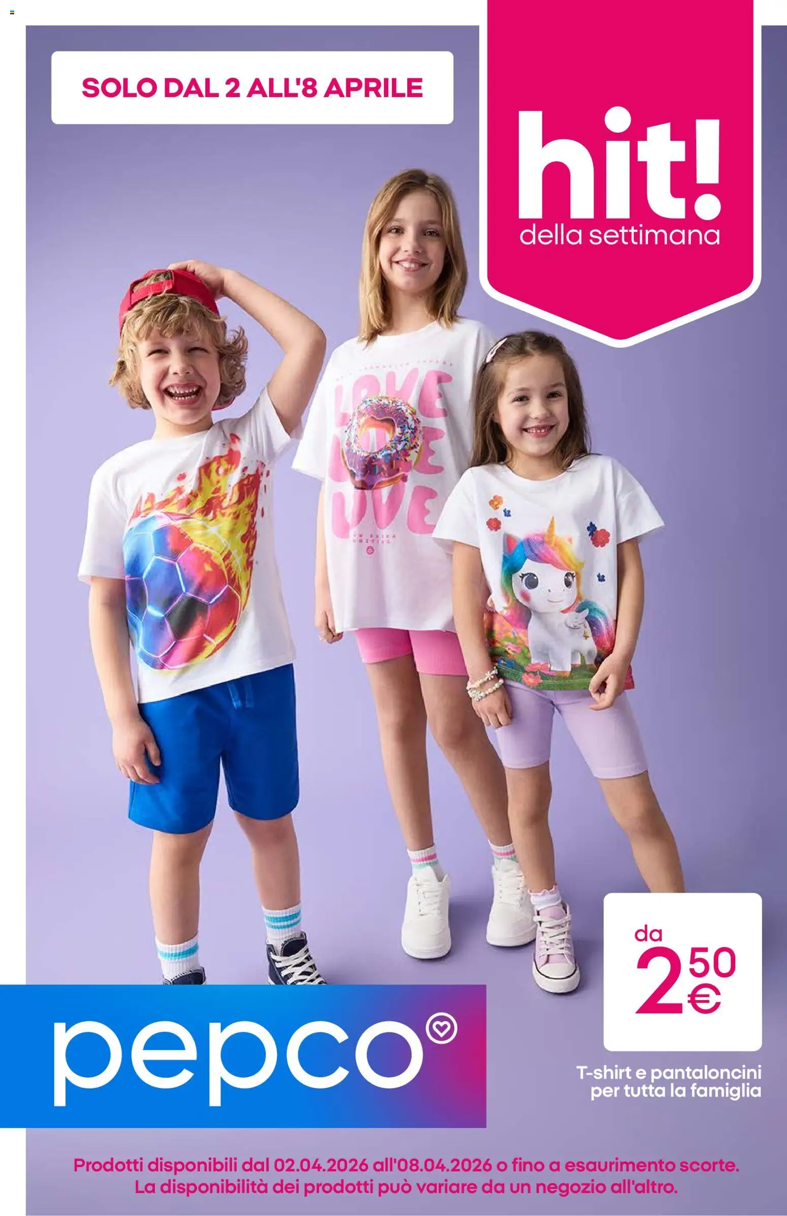 Volantino Pepco del 02.04.2026 | Pagina: 1 | Prodotti: Pantaloncini