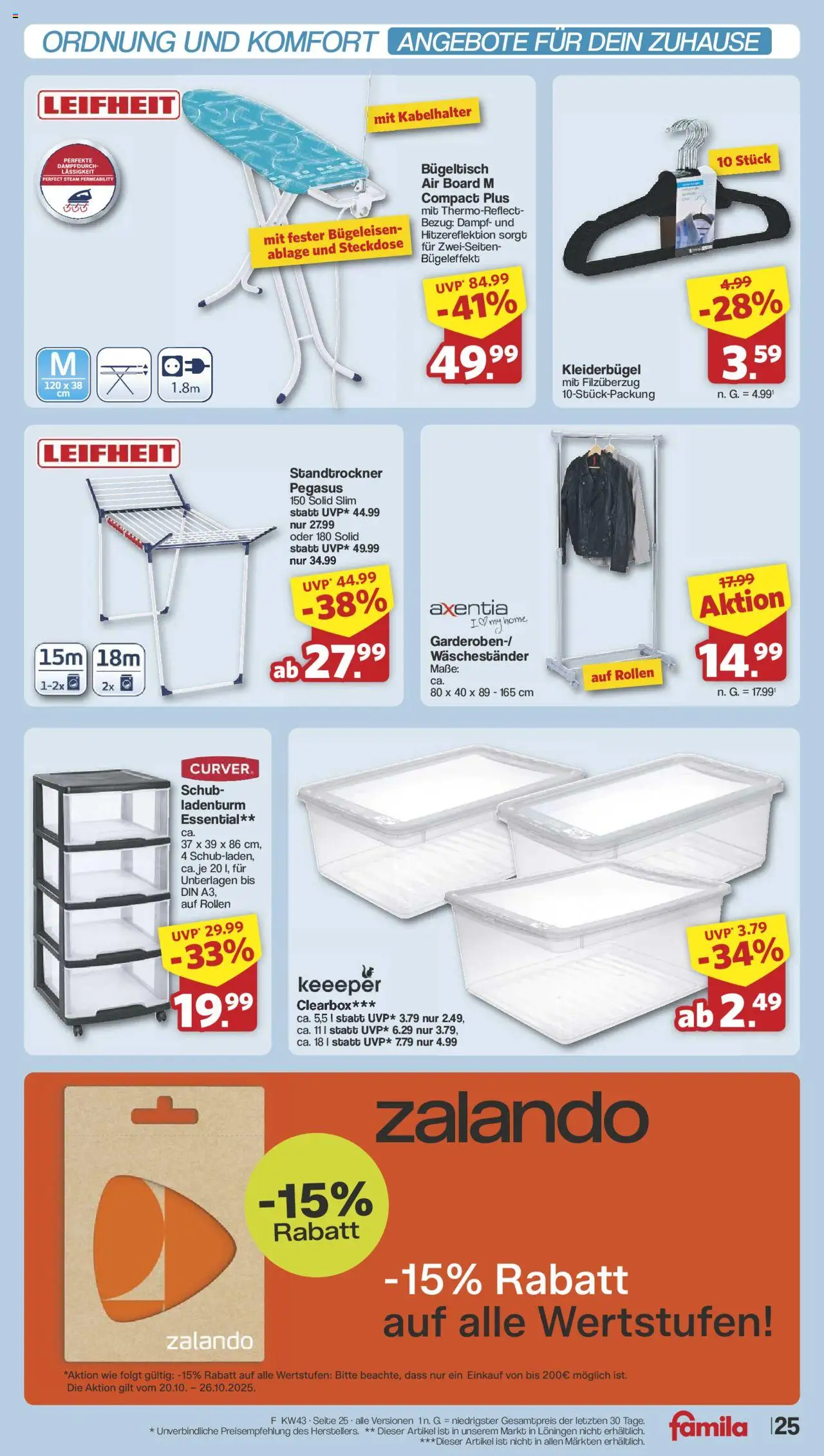 Famila Nordwest Prospekt 	 – gültig ab 20.10.2025 | Seite: 28 | Produkte: Bügeleisen, Steckdose, Kleiderbügel, Waschestander