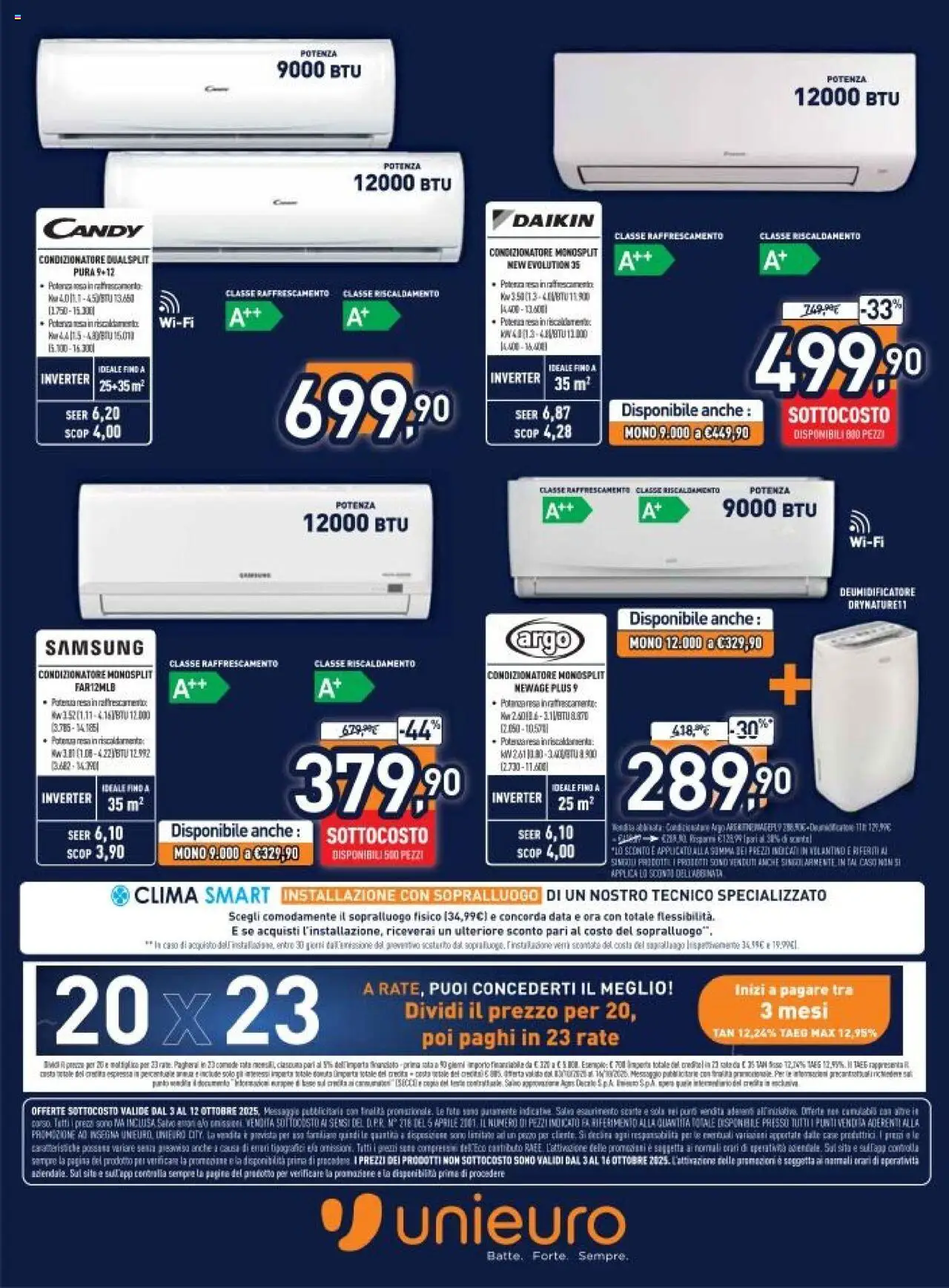 Volantino Unieuro del 03.10.2025 | Pagina: 27 | Prodotti: Deumidificatore, Data, Condizionatore, Samsung