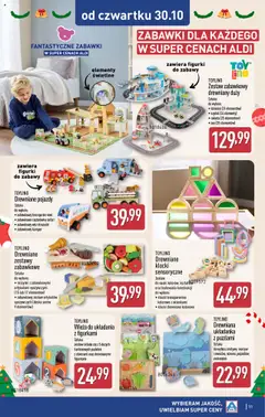 Pogląd oferty "Aldi Gazetka - Artykuły przemysłowe i tekstylia" - ważna od 27.10.2025 | Strona: 11 | Produkty: Deska serów, Figurki, Klocki drewniane