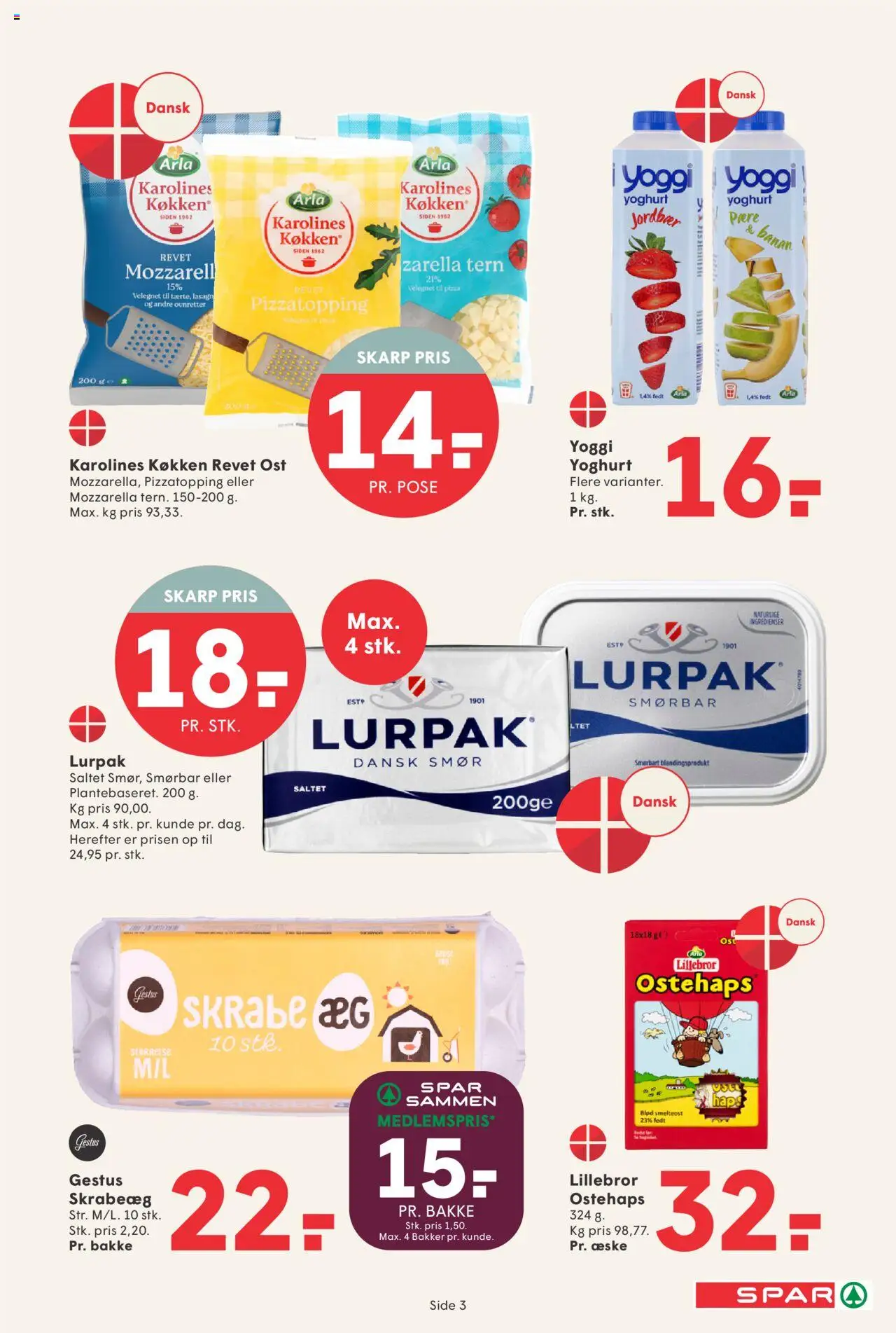 Spar Tilbudsavis gyldig fra 15.08.2025 | Side: 3 | Produkter: Smør, Ost, Pizza, Jordbær
