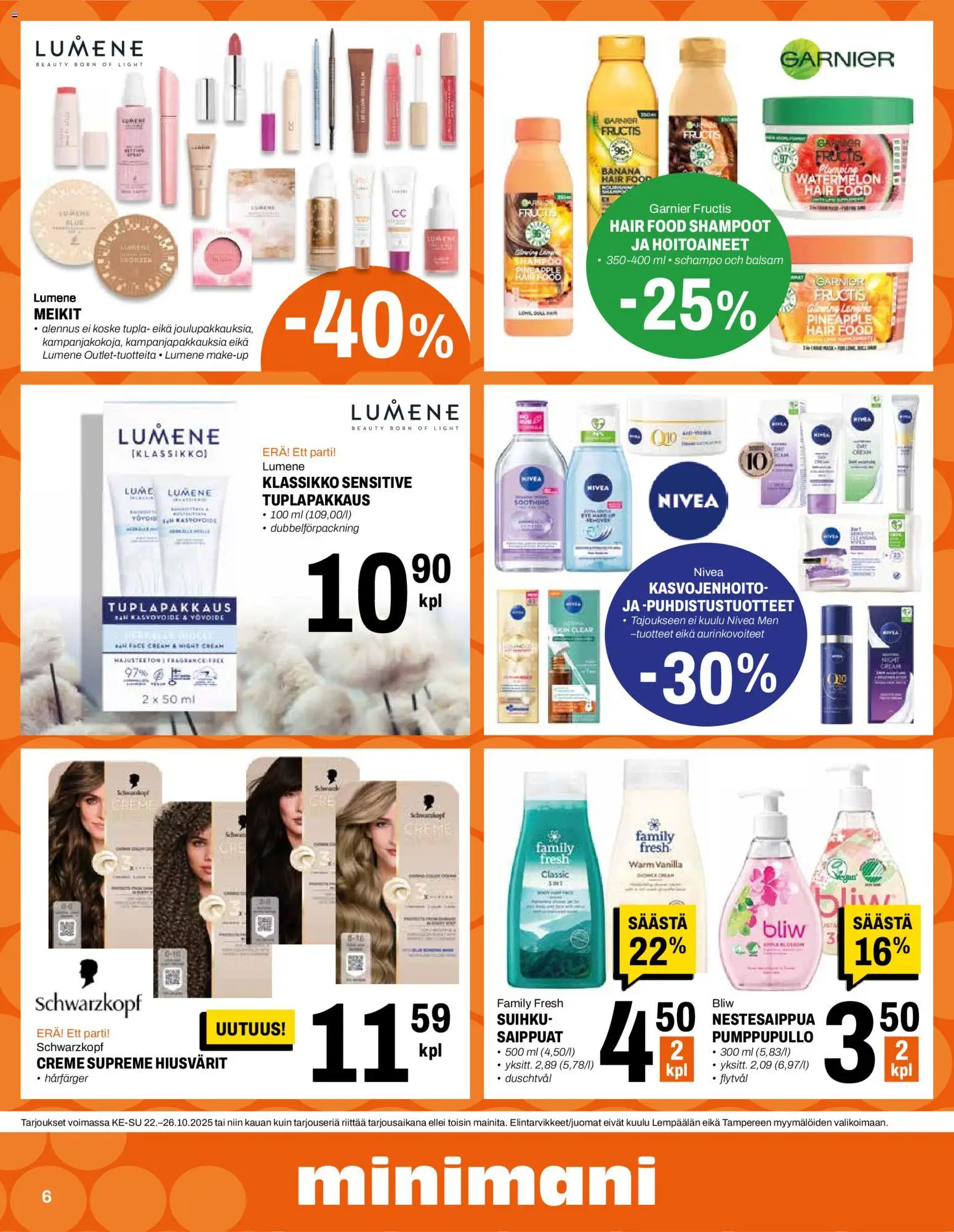 Minimani tarjoukset – voimassa 22.10.2025 alkaen | Sivu: 6 | Tuotteet: Shampoo, Kasvovoide, Suihku