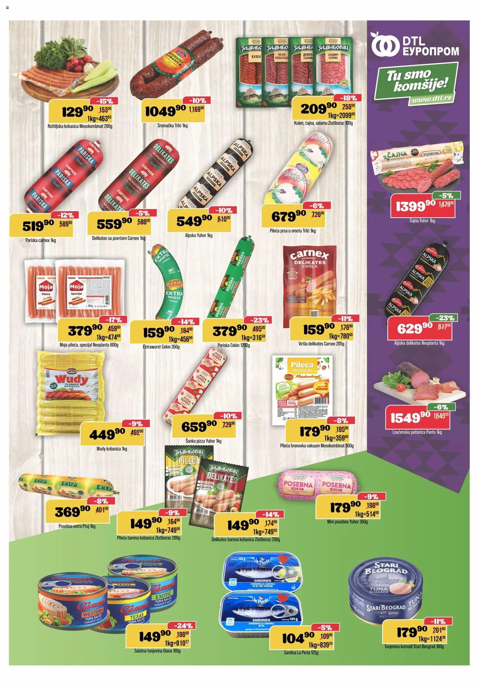 Europrom katalog - važi od 11.02.2026 | Strana: 5 | Proizvode: Pileća prsa, Pizza šunka, Kobasica, Pečenica