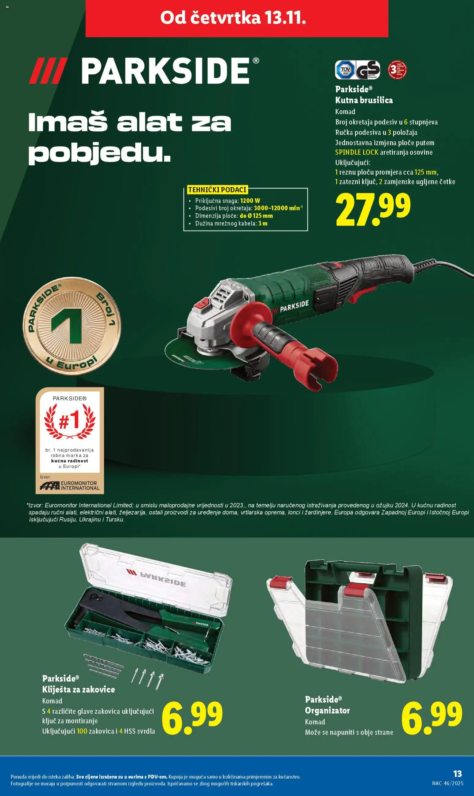 Lidl katalog | vrijedi od 13.11.2025 | Stranica: 13 | Proizvodi: Brusilica, Kutna brusilica, Alat, Kliješta