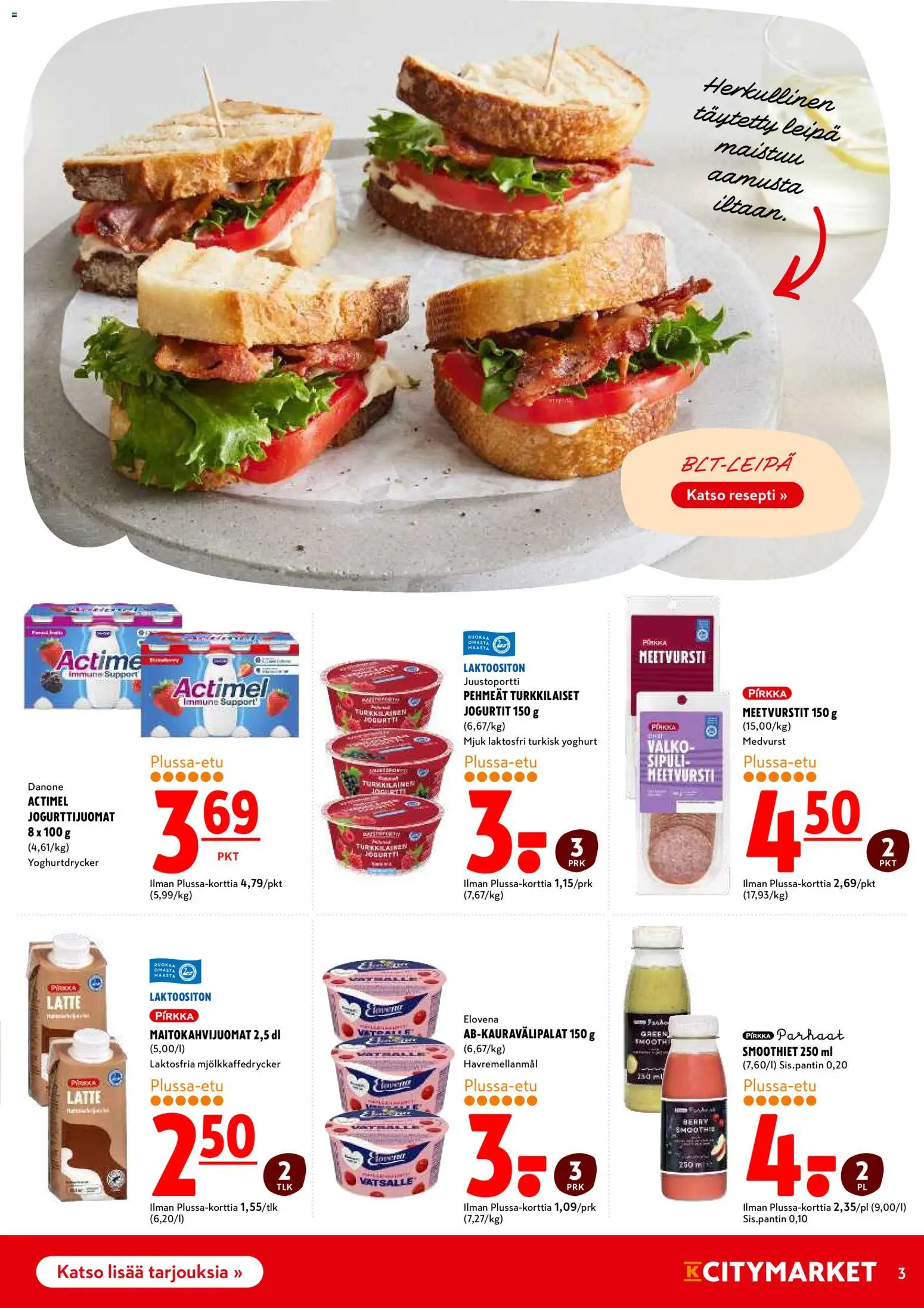 K-Citymarket tarjoukset – voimassa 10.12.2025 alkaen | Sivu: 3 | Tuotteet: Meetvursti, Jogurtti, Leipä