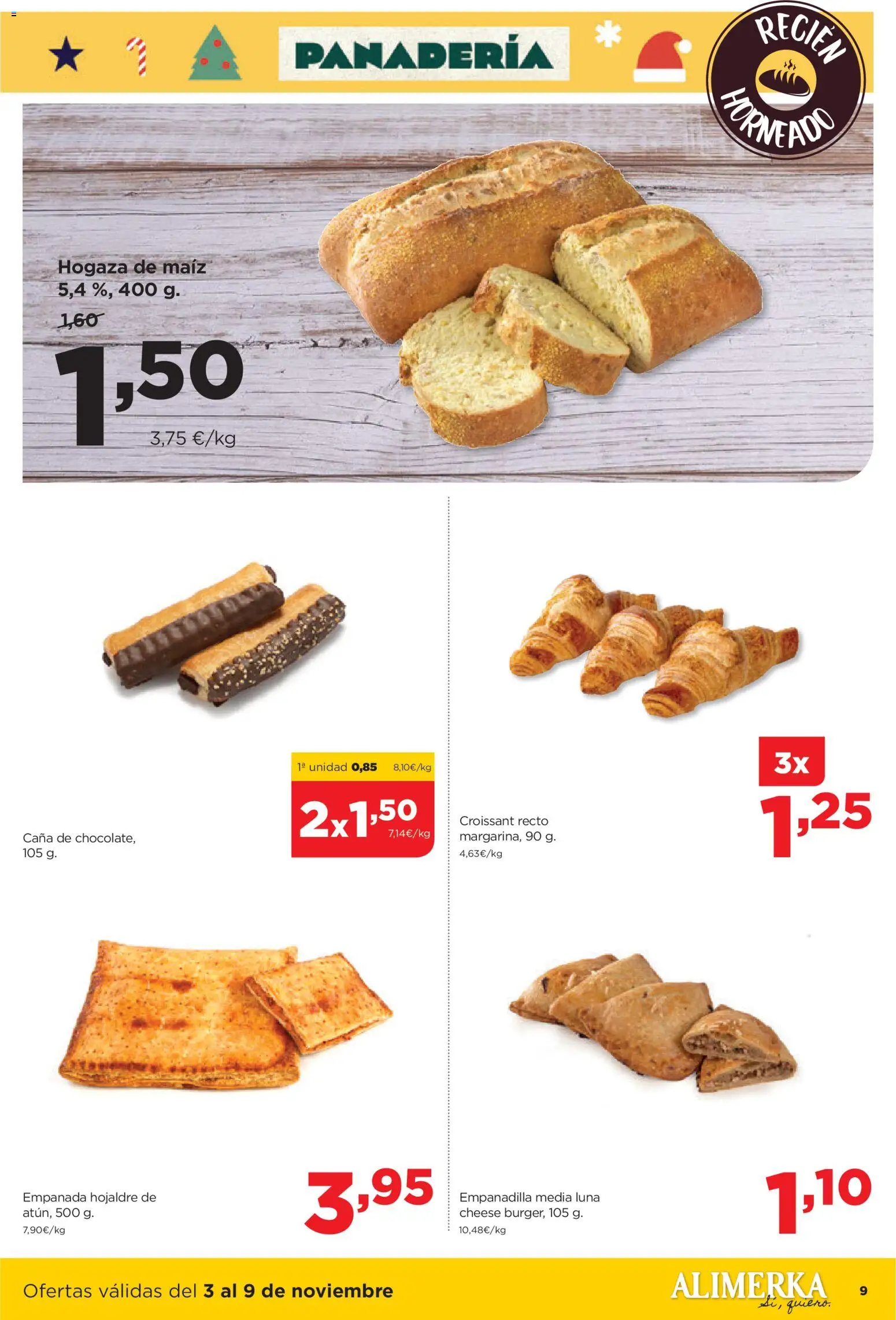 Alimerka folleto Castilla y León │ válido desde el 03.11.2025 | Página: 9 | Productos: Croissant, Panadería