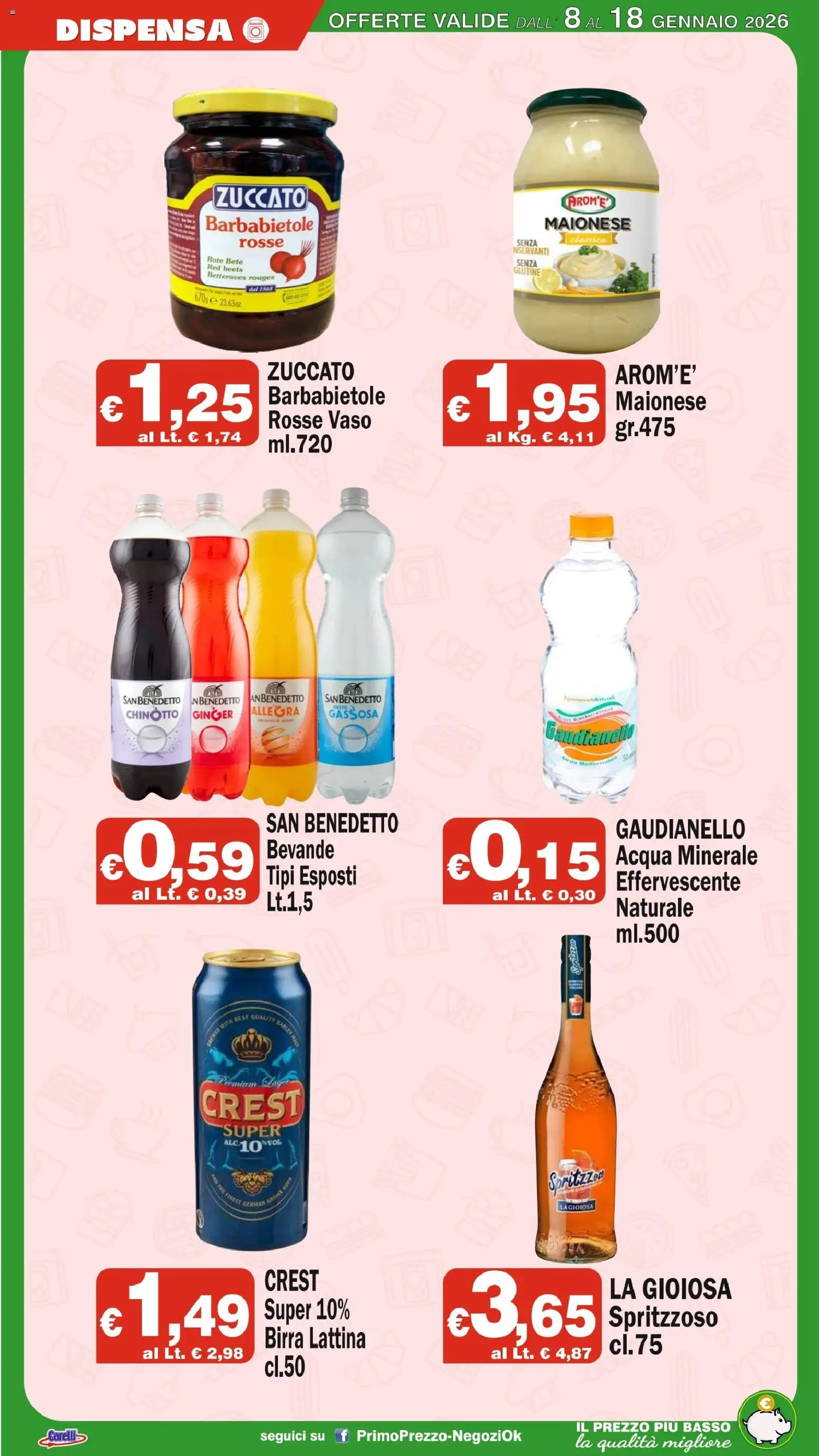 Volantino Primo Prezzo del 08.01.2026 | Pagina: 9 | Prodotti: Birra, Chinotto, Acqua, Acqua minerale