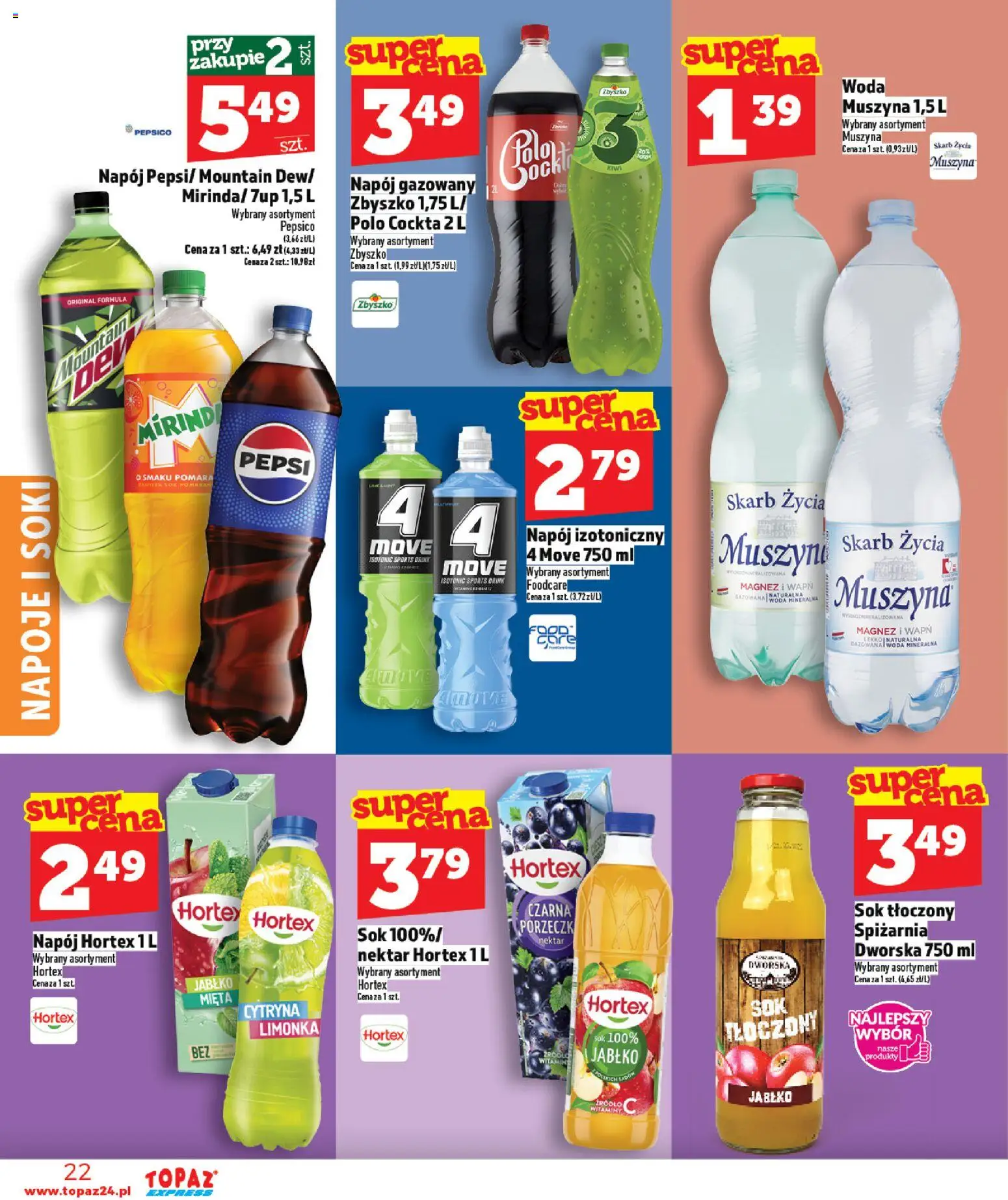 Topaz Gazetka - Express od 19.02.2026 | Strona: 22 | Produkty: Pepsi, Mięta, Sok, Woda