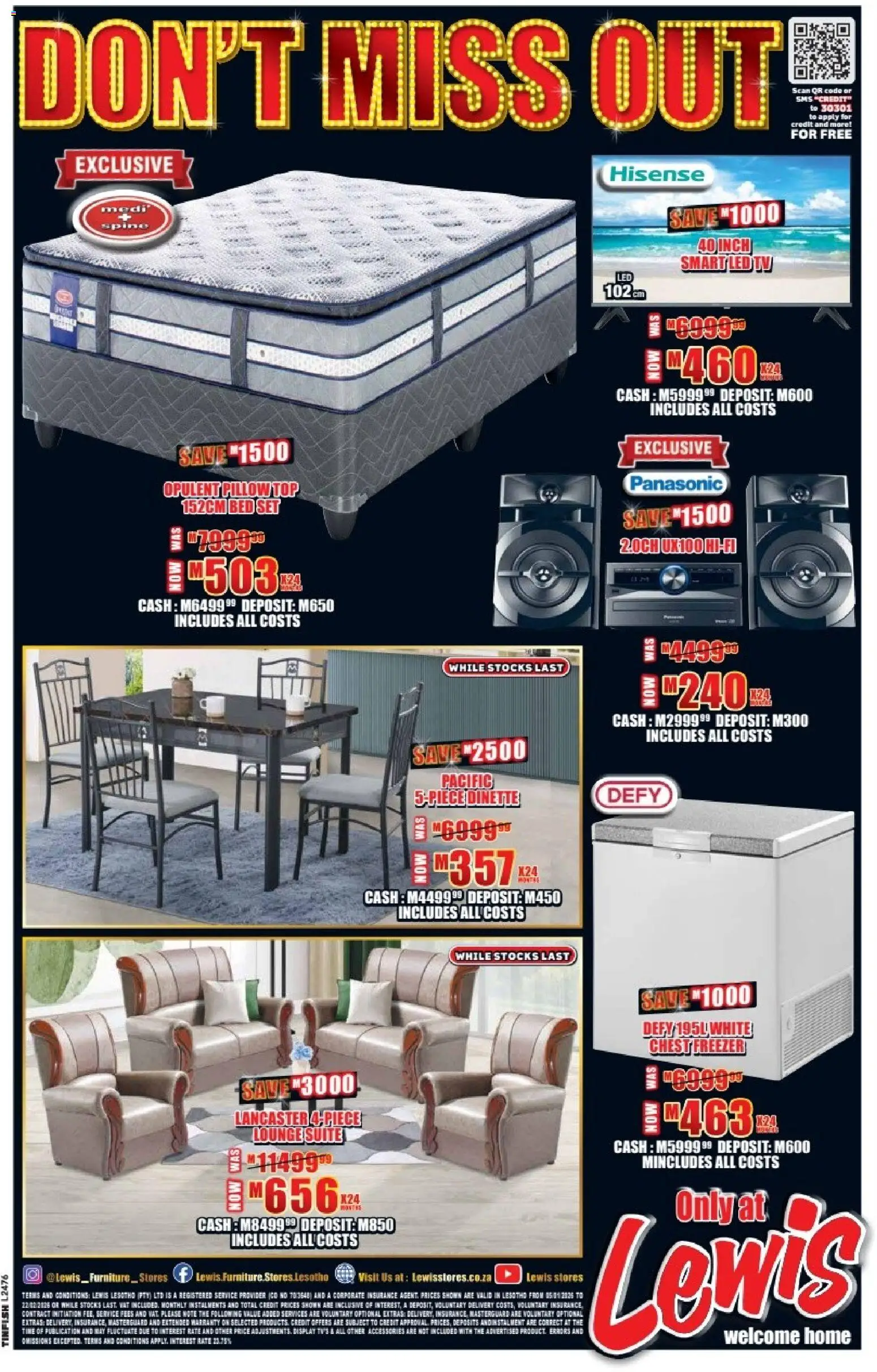 New Lewis Stores catalogue – valid from 05.01.2026 | Page: 12 | Products: Bed, TV, Lounge suite, Chest freezer