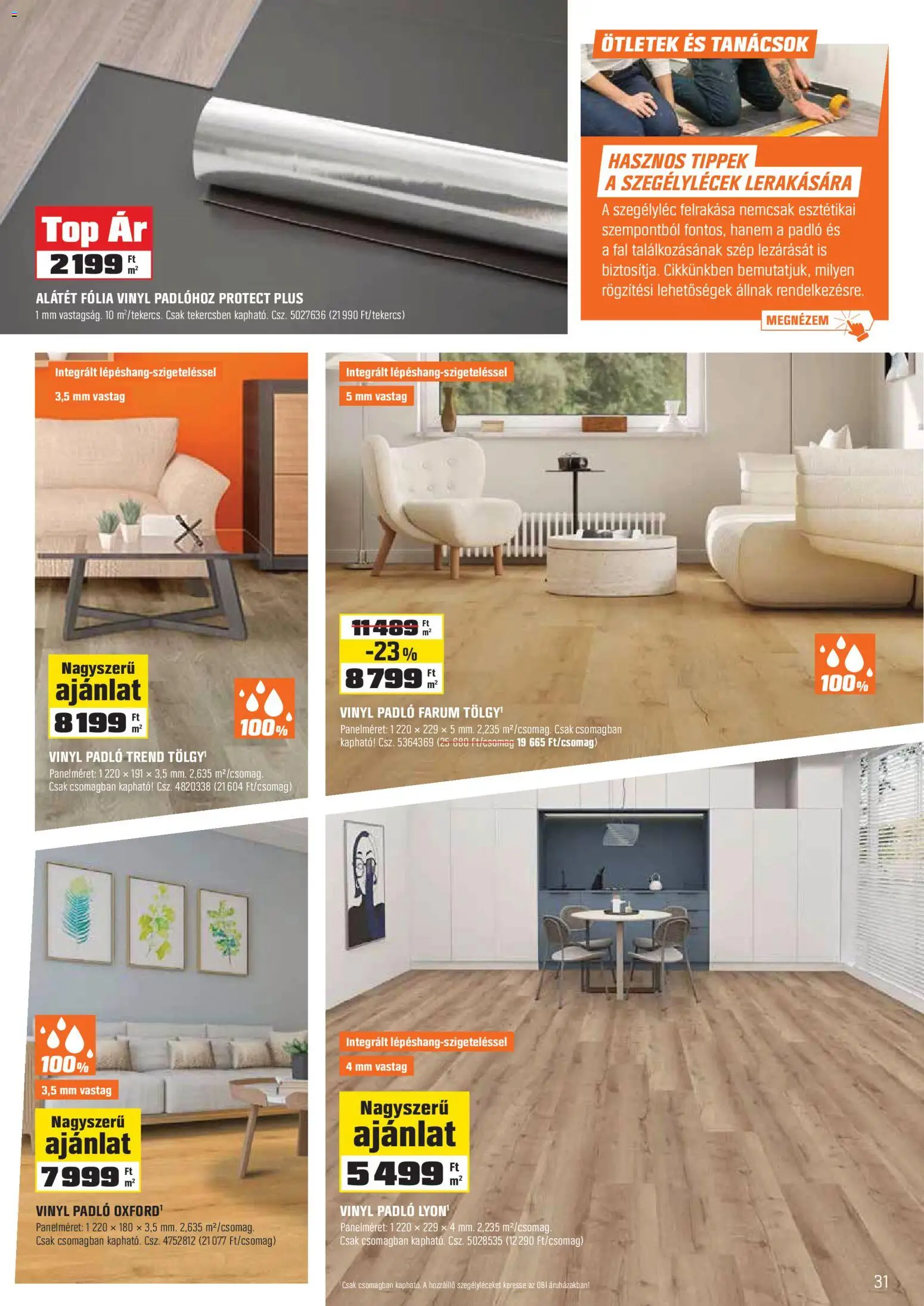 OBI akciós ujság - amely érvényes a következő dátumtól: 31.03.2026 | Oldal: 31 | Termékek: Vinyl padló