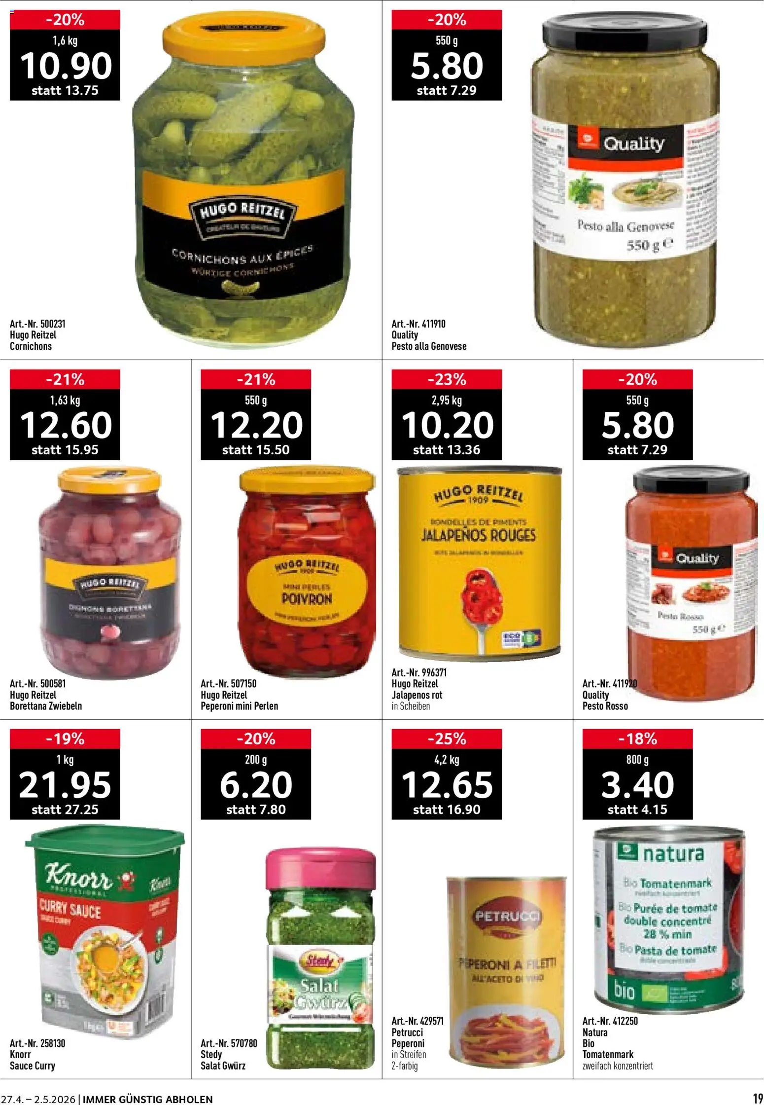 Prodega aktionen – gültig ab 27.04.2026 | Seite: 19 | Produkte: Pasta, Salat, Zwiebeln