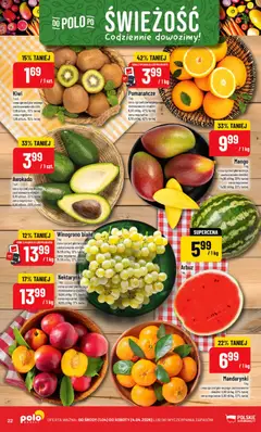 Pogląd oferty "POLOmarket gazetka" - ważna od 01.04.2026 | Strona: 22 | Produkty: Mango, Pomarańcze, Kiwi, Mandarynki