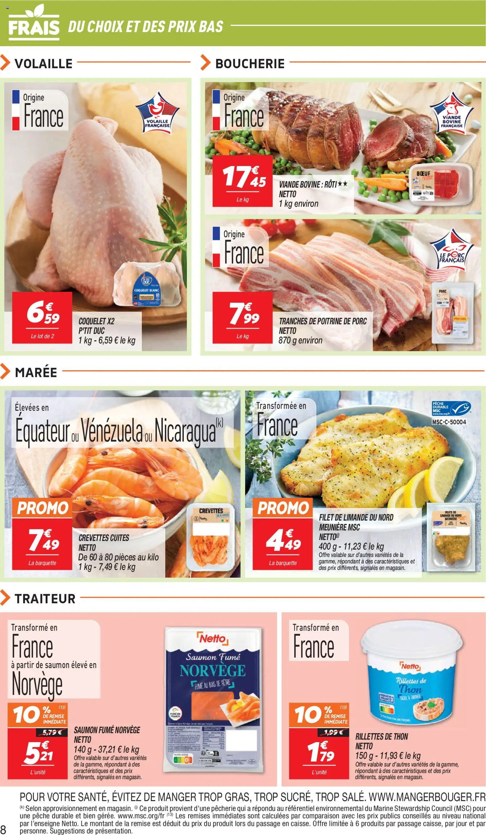 {H1} | Page: 8 | Produits: Pêche, Poitrine de porc, Saumon, Viande bovine