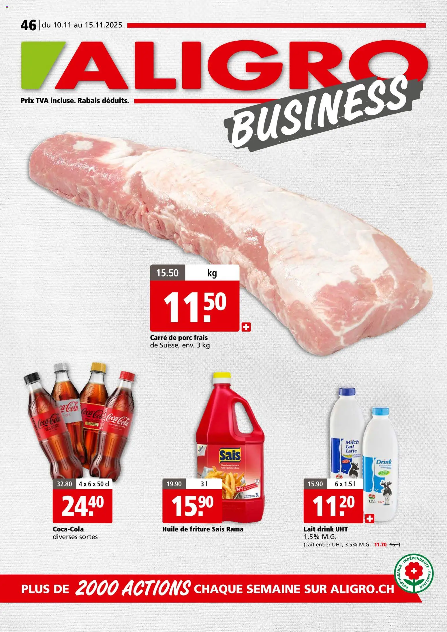 Aligro Aktionen Businesskunden - Chavannes, Matran, Genève, Sion – gültig ab 10.11.2025 | Seite: 1 | Produkte: Coca Cola, Milch