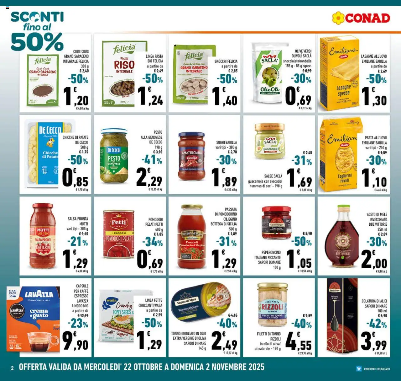 Volantino Conad del 22.10.2025 | Pagina: 2 | Prodotti: Crema, Cous cous, Aceto, Lavazza