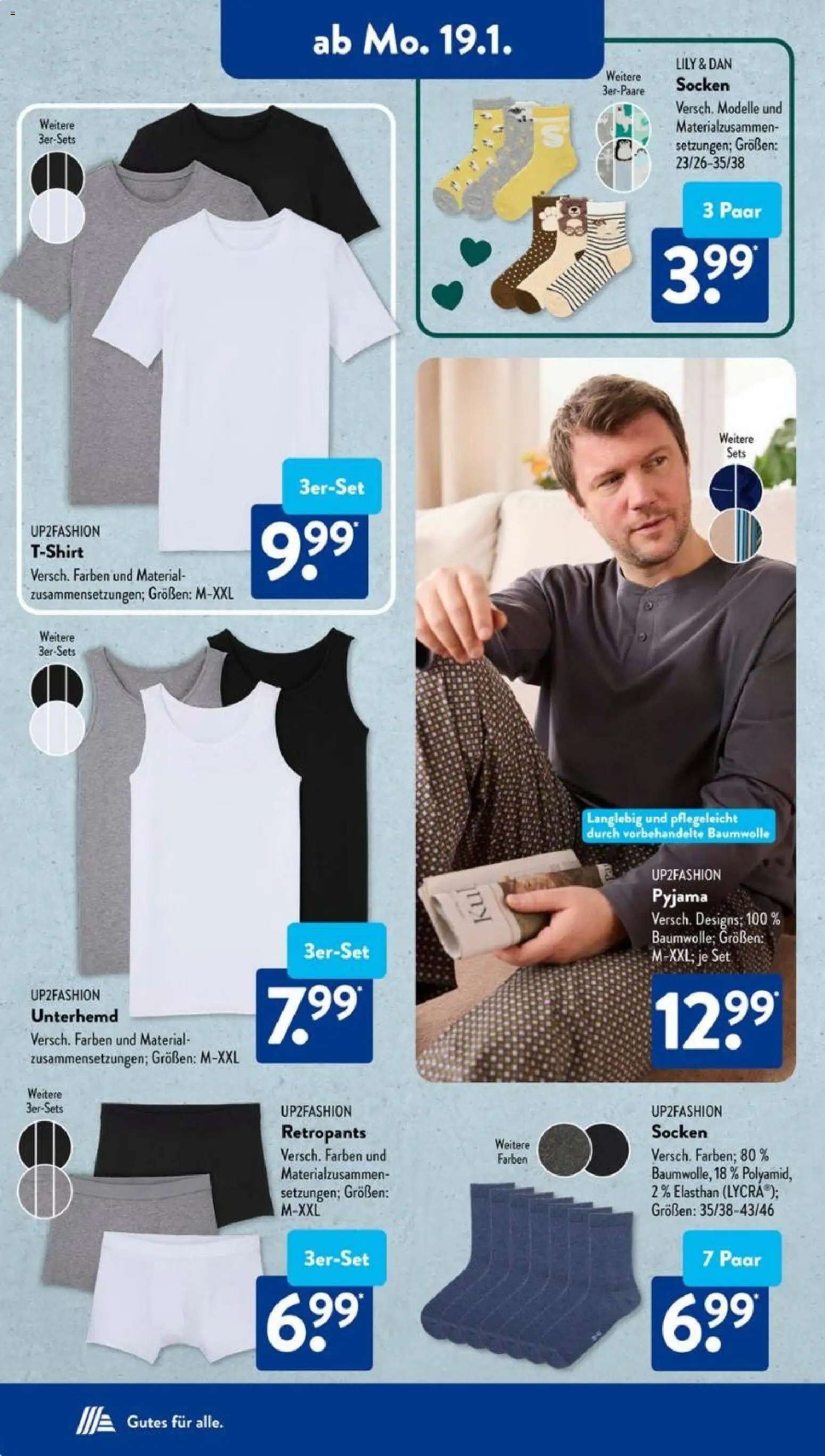Aldi Süd Prospekt 	 – gültig ab 19.01.2026 | Seite: 16 | Produkte: Up2fashion, Unterhemd, Socken, Pyjama