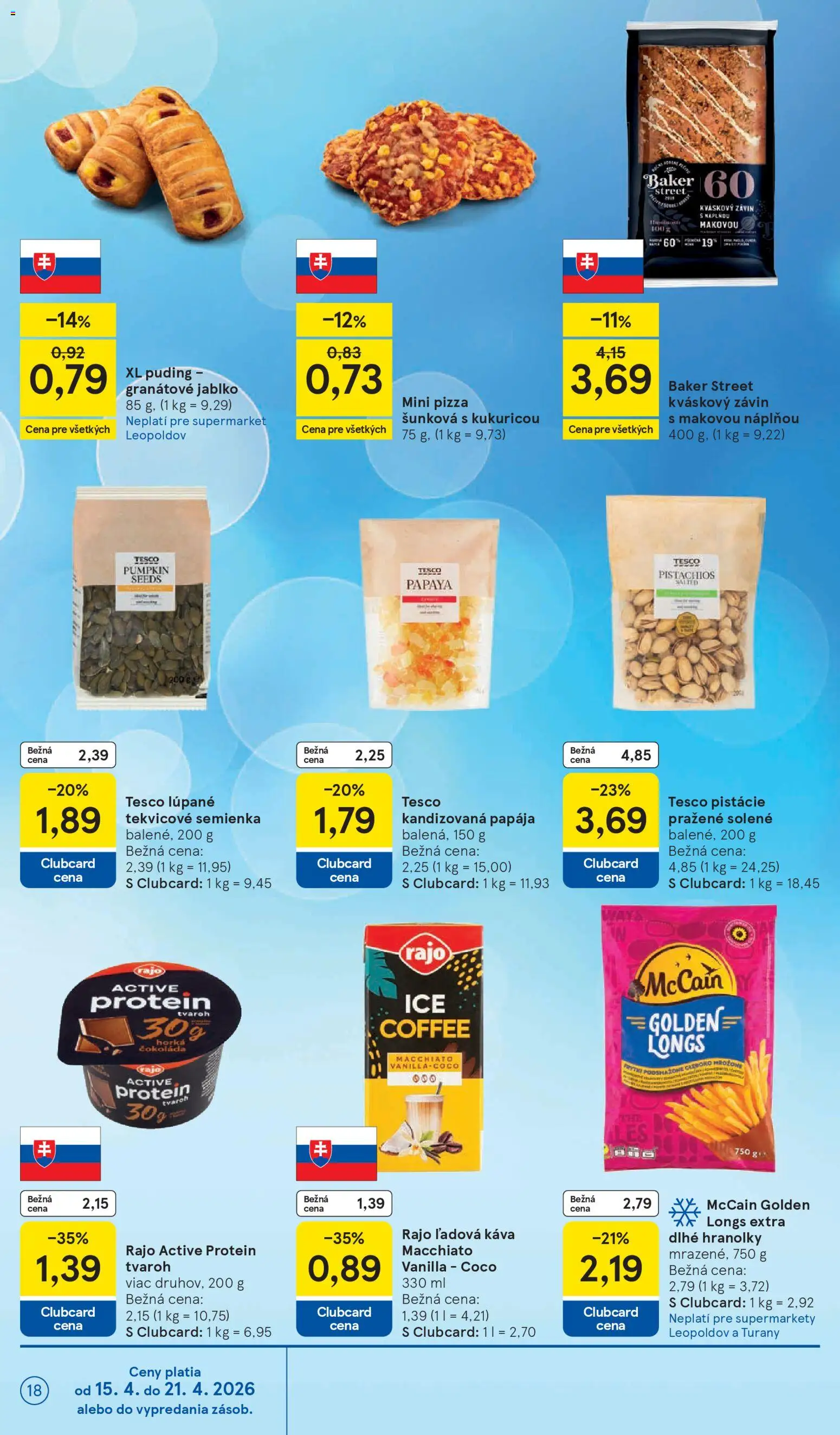 Nové Tesco akcie – leták je platný od 15.04.2026 | Strana: 18 | Produkty: Apple, Čokoláda, Tvaroh, Pistácie