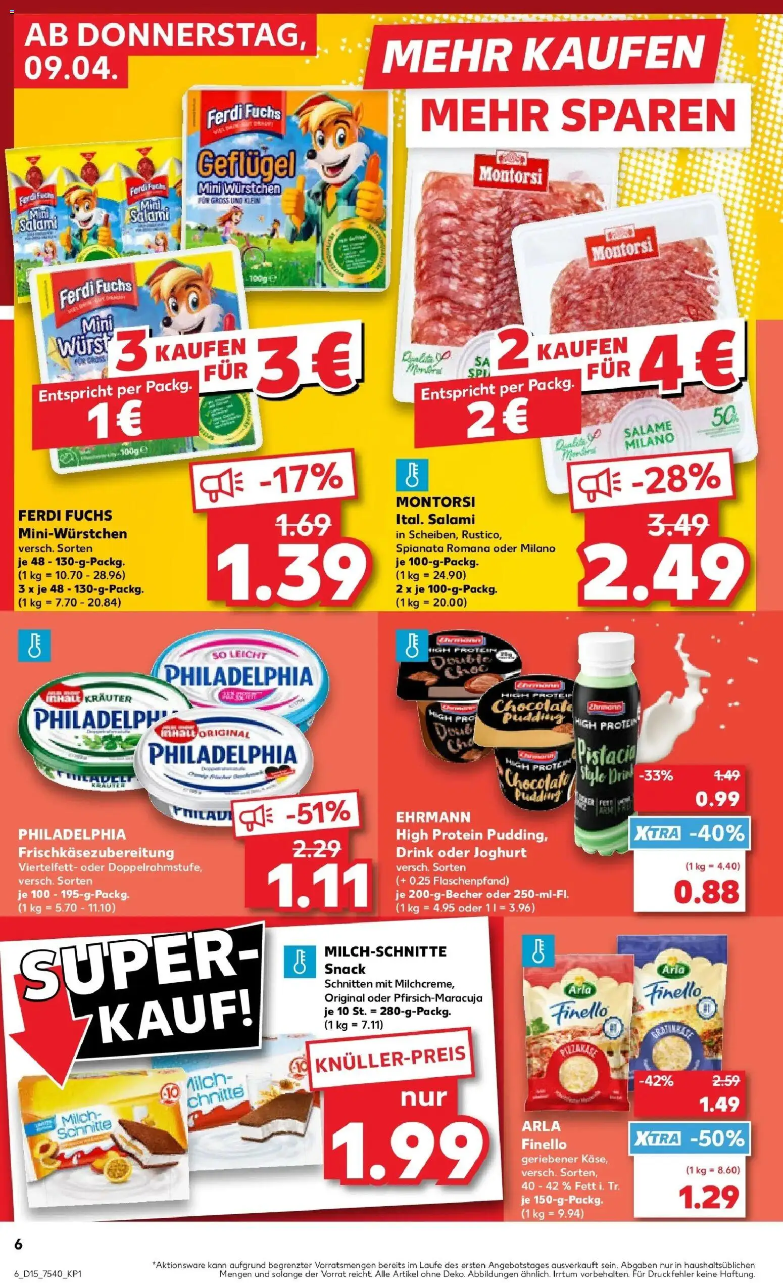 Kaufland Prospekt Senftenberg	 – gültig ab 08.04.2026 | Seite: 6 | Produkte: Milch, Philadelphia, Wurst, Salami
