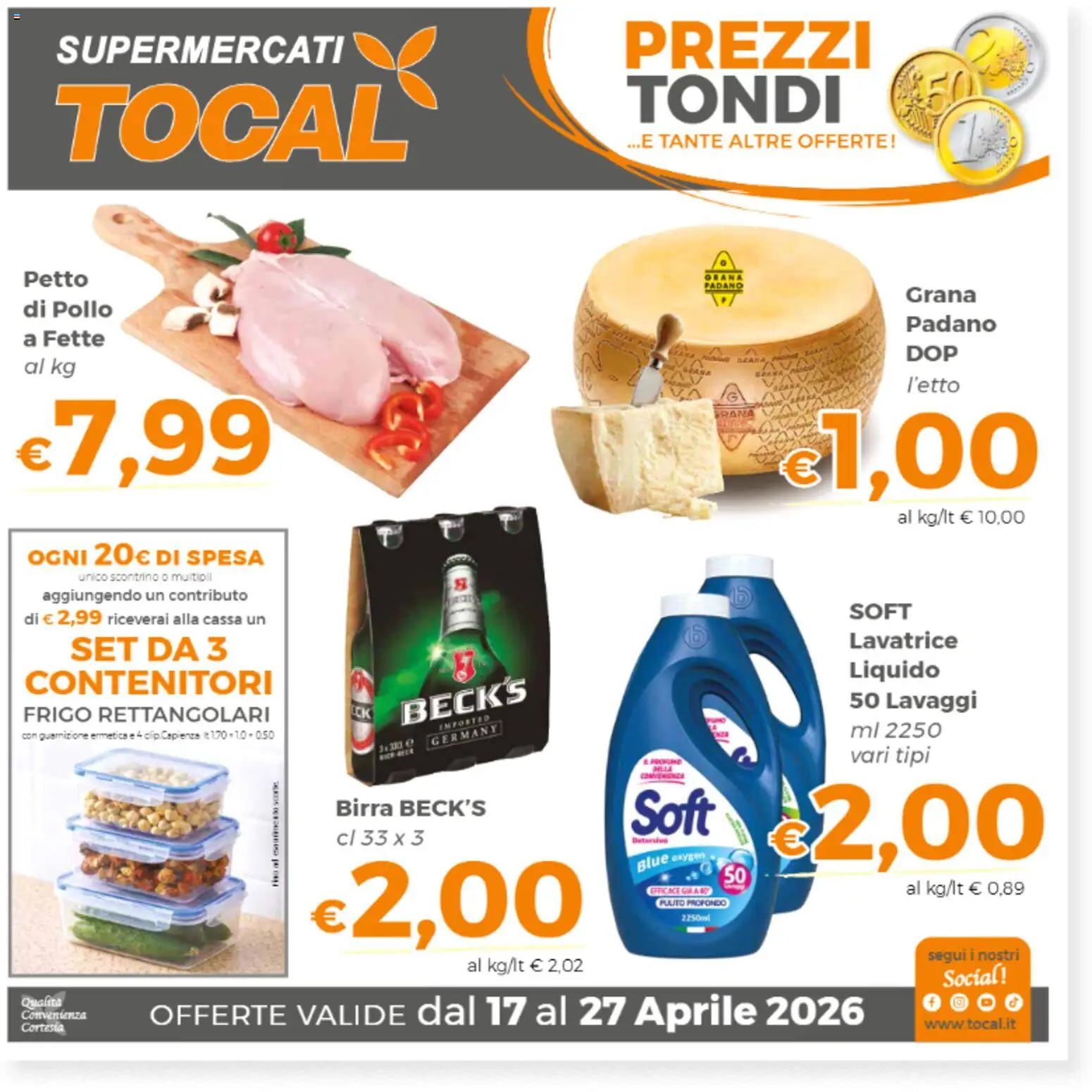 Volantino Tocal del 17.04.2026 | Pagina: 1 | Prodotti: Petto di Pollo, Birra, Pollo, Lavatrice