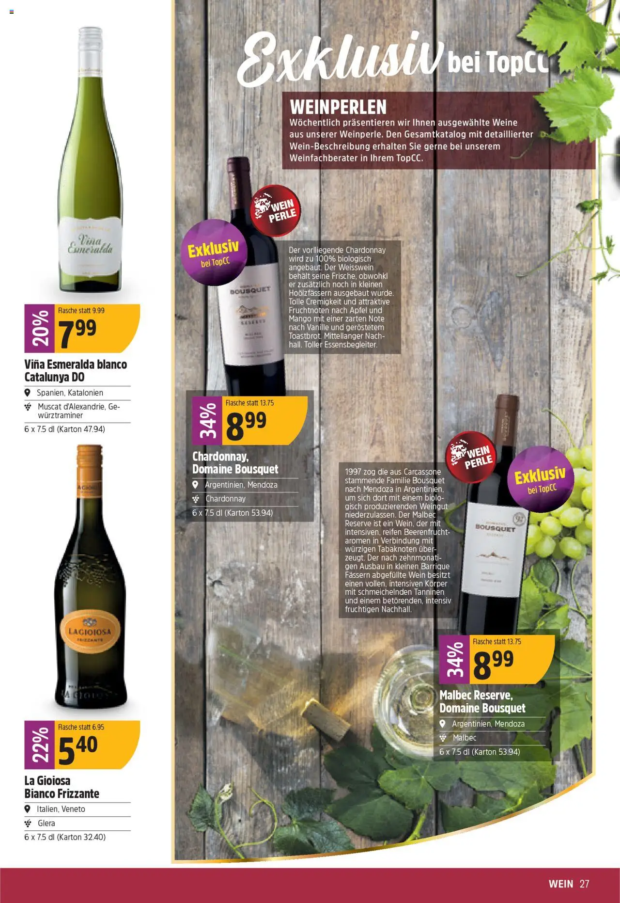 TopCC Aktionen – gültig ab 13.10.2025 | Seite: 27 | Produkte: Weißwein, Wein, Äpfel, Mango