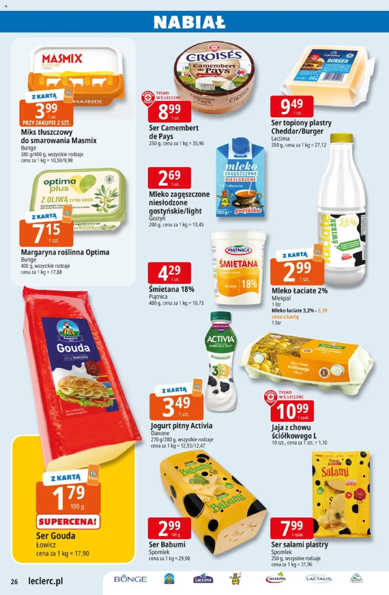 E.Leclerc gazetka od 10.03.2026 | Strona: 26 | Produkty: Jogurt pitny, Oliwa extra virgin, Jaja, Ser gouda