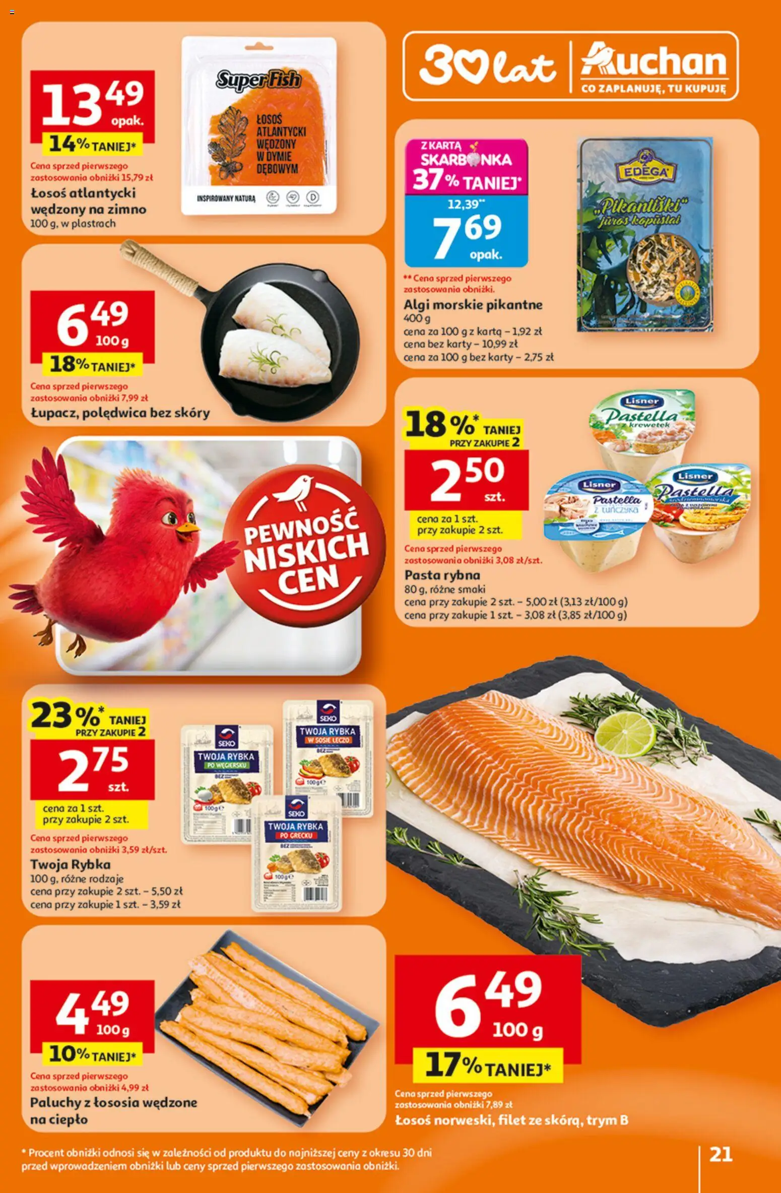 Auchan Gazetka - 30 Lat Hipermarket od 15.01.2026 | Strona: 21 | Produkty: Karta, Rybna, Łosoś, Algi morskie