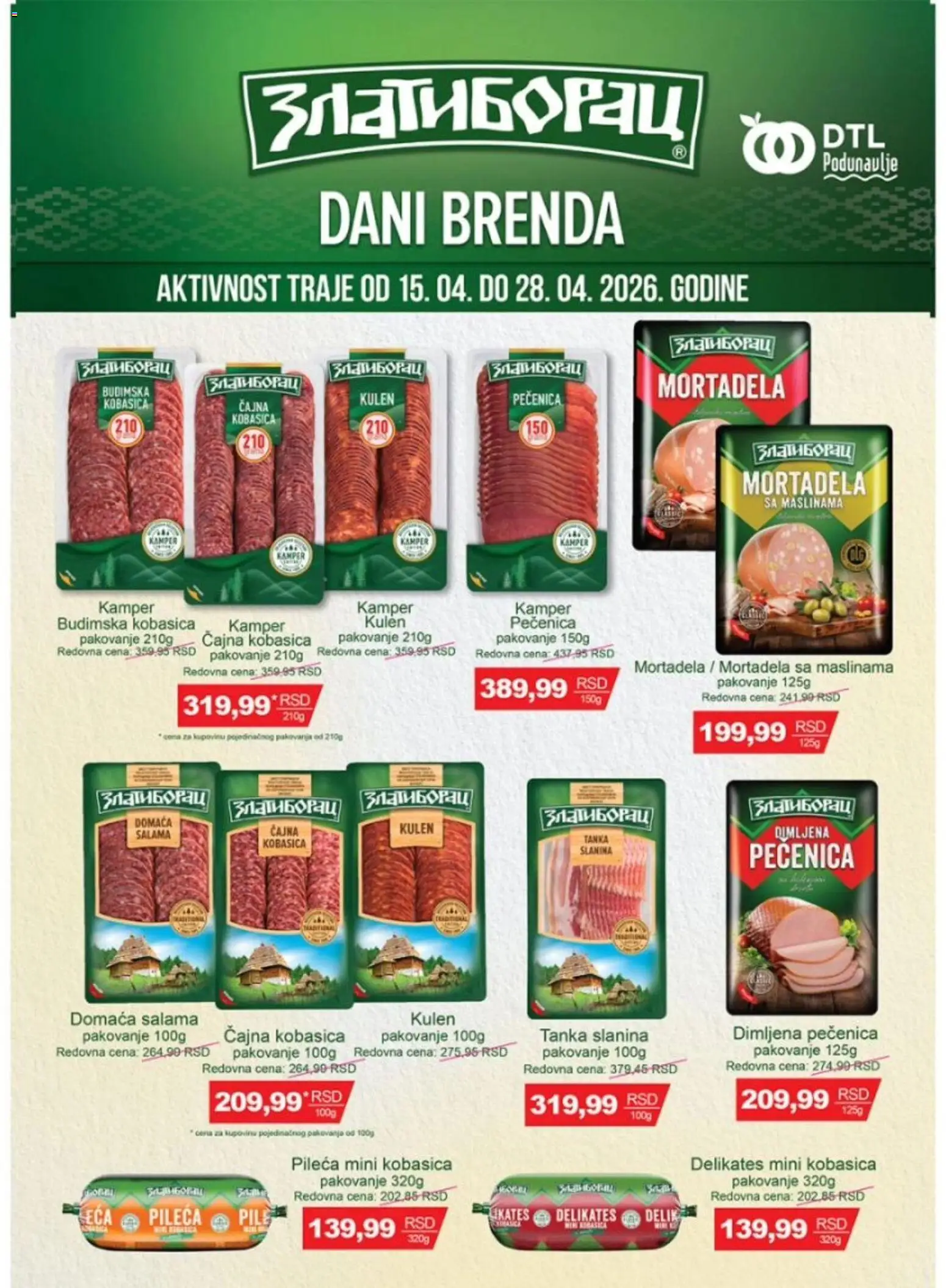 Podunavlje katalog - važi od 15.04.2026 | Strana: 1 | Proizvode: Mortadela, Pakovanje, Slanina, Pečenica