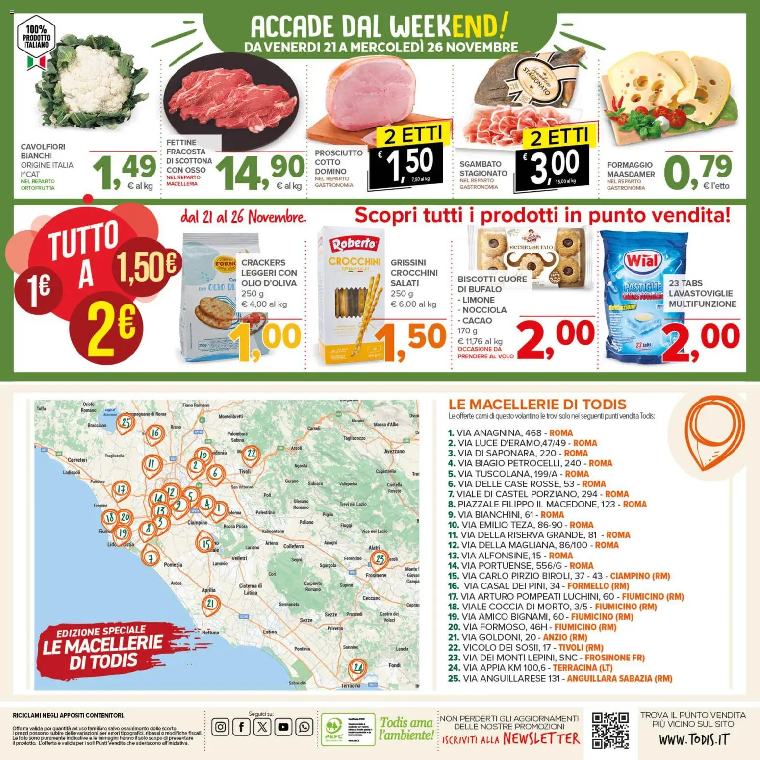 Volantino Todis del 13.11.2025 | Pagina: 24 | Prodotti: Formaggio, Crackers, Lavastoviglie, Forno