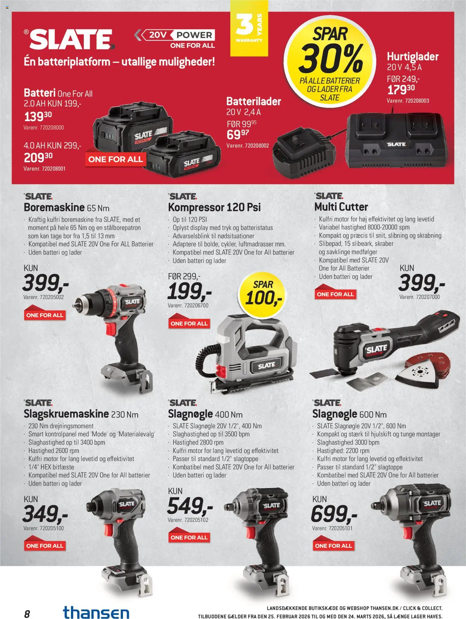 Thansen tilbudsavis – gyldig fra 25.02.2026 | Side: 8 | Produkter: Batterier, Boremaskine, Søm, Adaptere