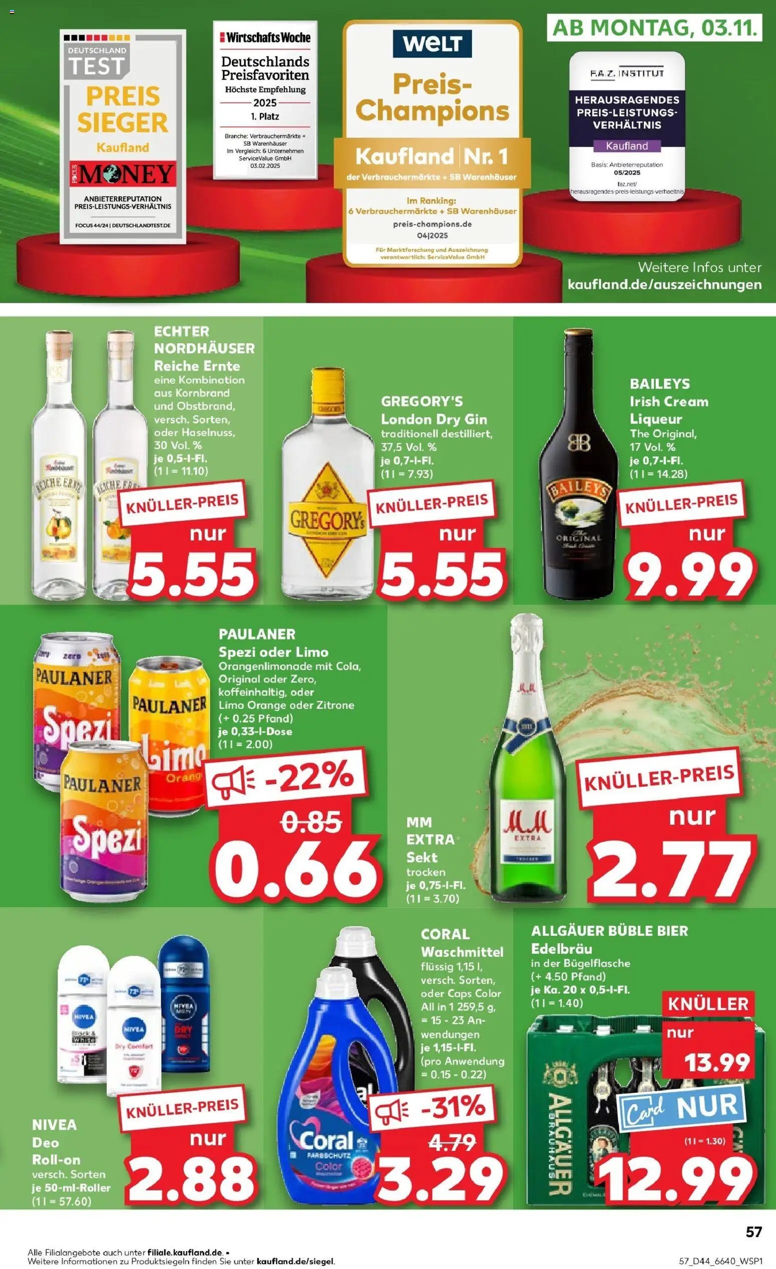 Kaufland prospekt Laupheim	 – gültig ab 30.10.2025 | Seite: 57 | Produkte: Paulaner spezi, Zitrone, Deo Roll-On, Baileys