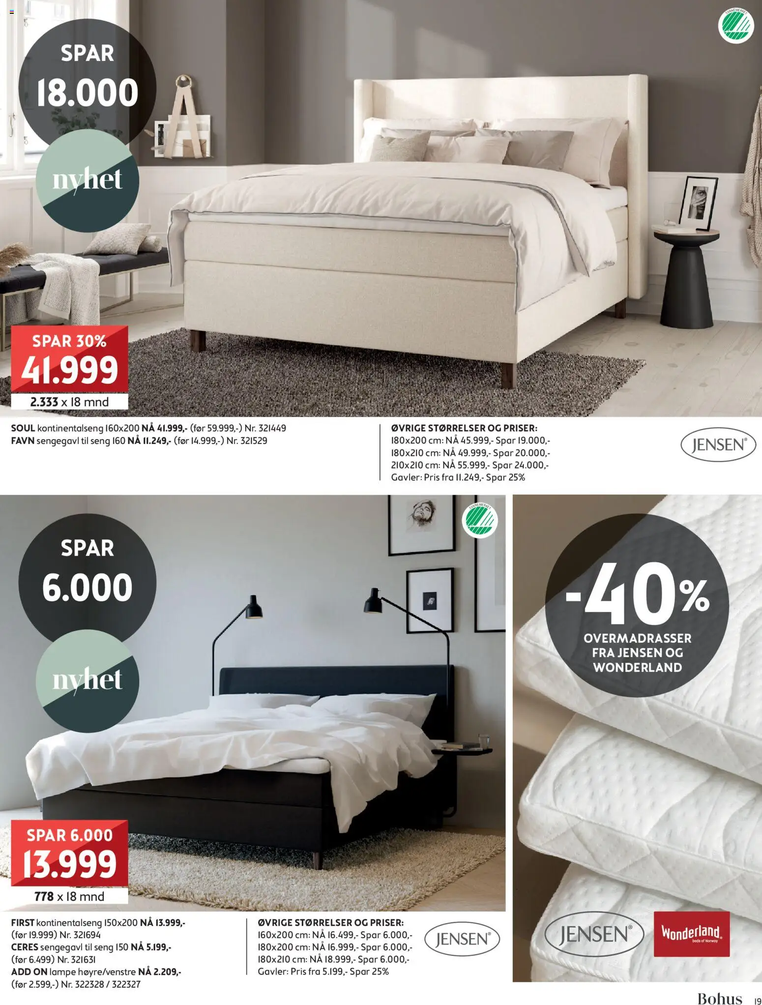 {H1} | Side: 19 | Produkter: Kontinentalseng, Seng, Sengegavl, Lampe