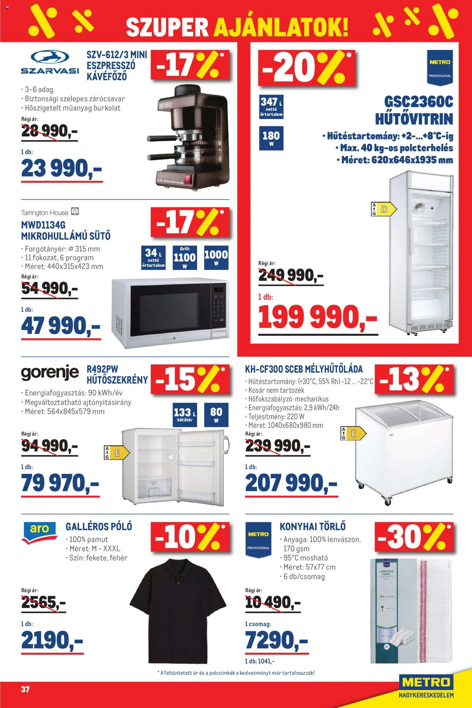 Metro akciós ujság - amely érvényes a következő dátumtól: 02.05.2026 | Oldal: 37 | Termékek: Hűtőszekrény, Sütő, Kávéfőző, Kosár