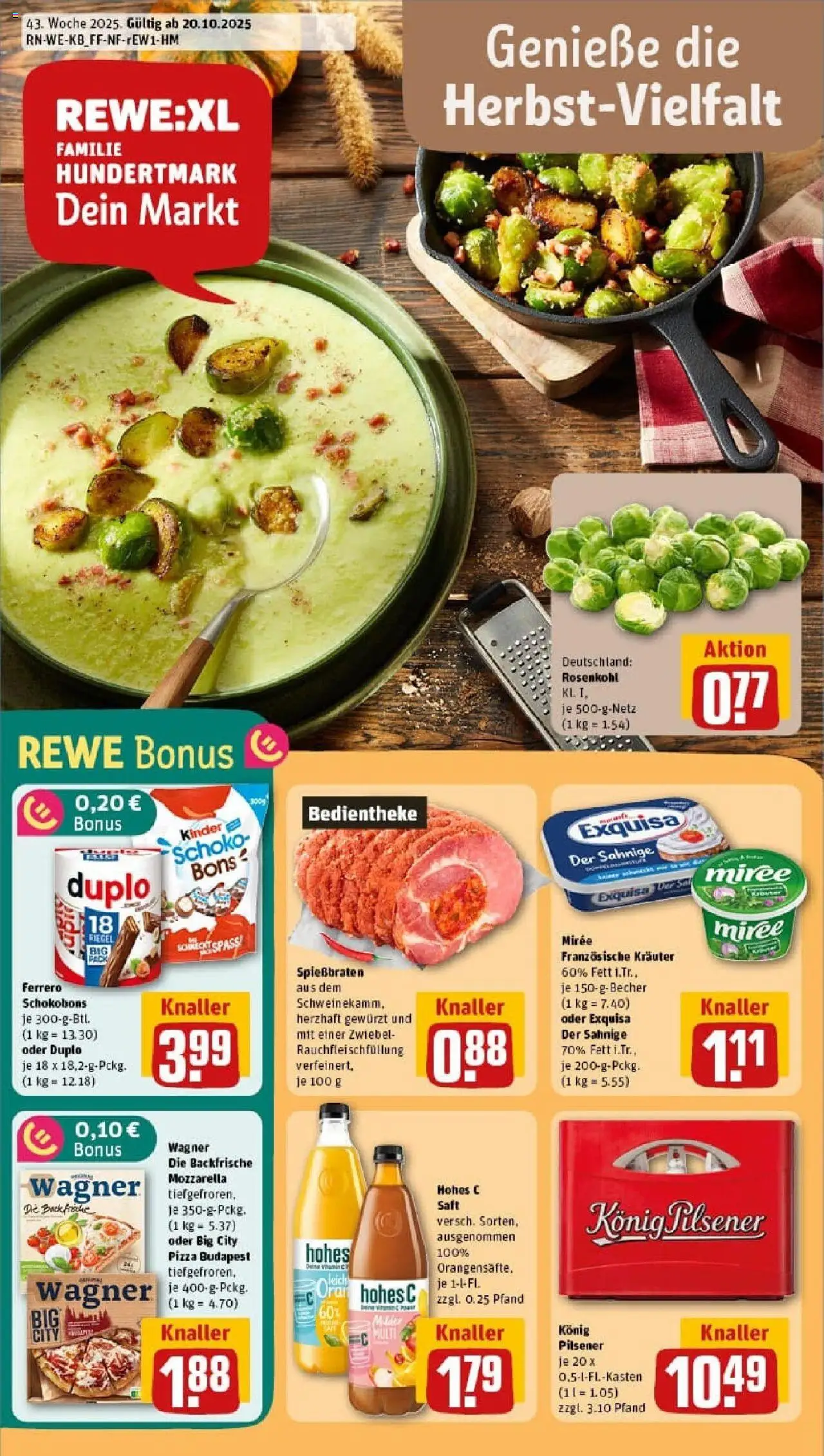 Rewe prospekt Kobern / Gondorf	 – gültig ab 19.10.2025 | Seite: 1 | Produkte: Mozzarella, Exquisa, Hohes c, Pizza