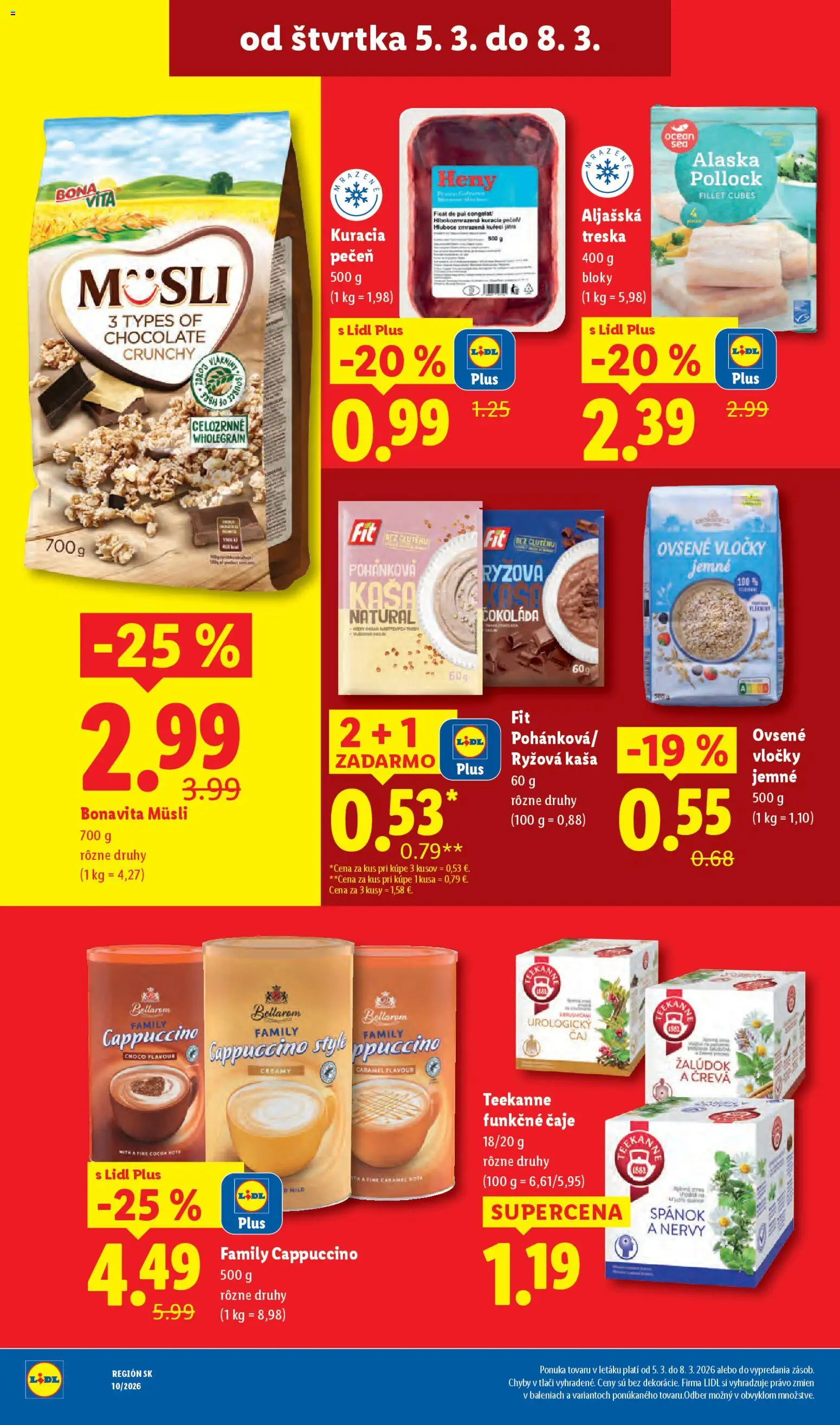Nové Lidl akcie – leták je platný od 05.03.2026 | Strana: 20 | Produkty: Čokoláda, Vločky, Teekanne, Treska