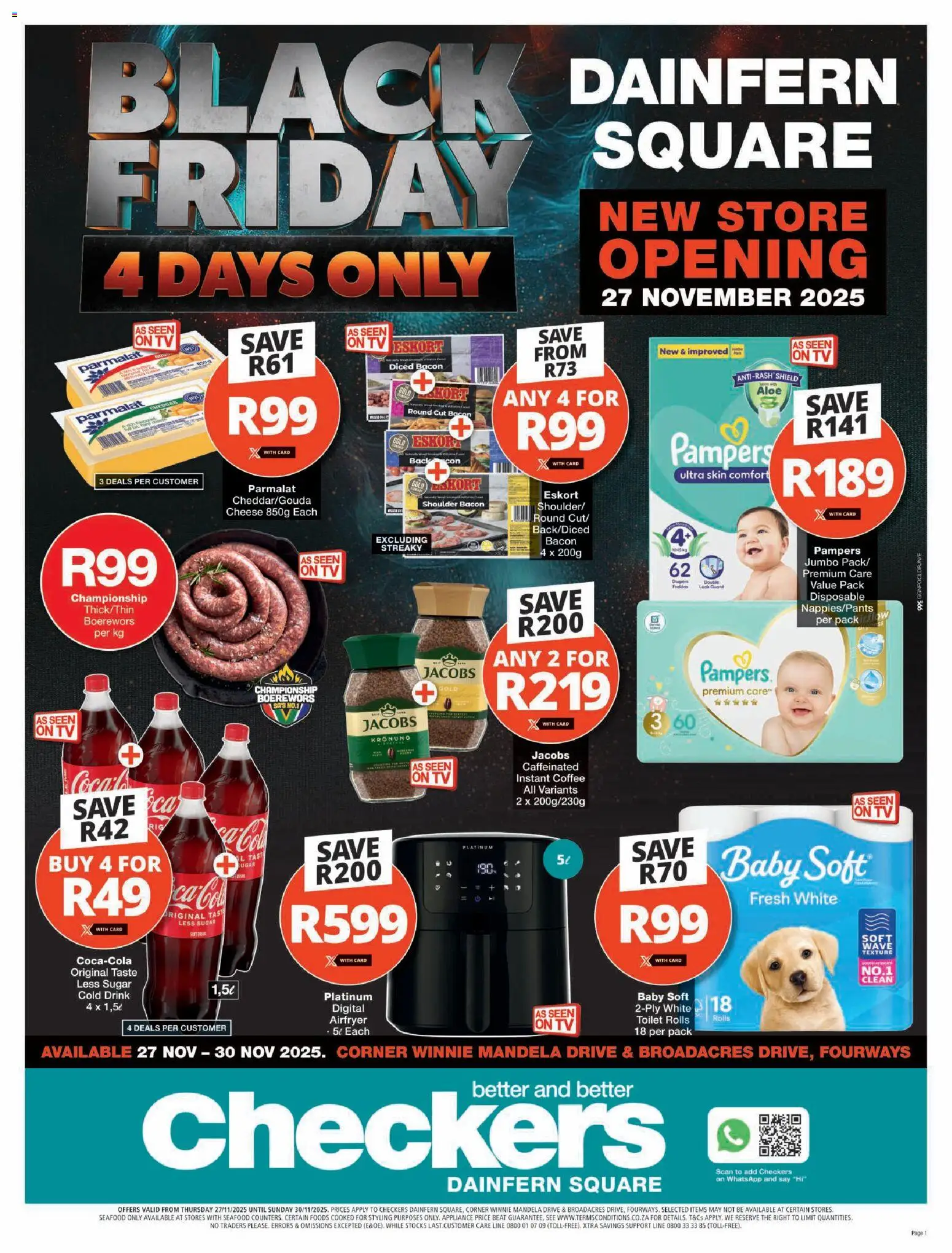 New Checkers catalogue – valid from 27.11.2025 | Page: 1 | Products: TV, Boerewors, Cheese, Bacon