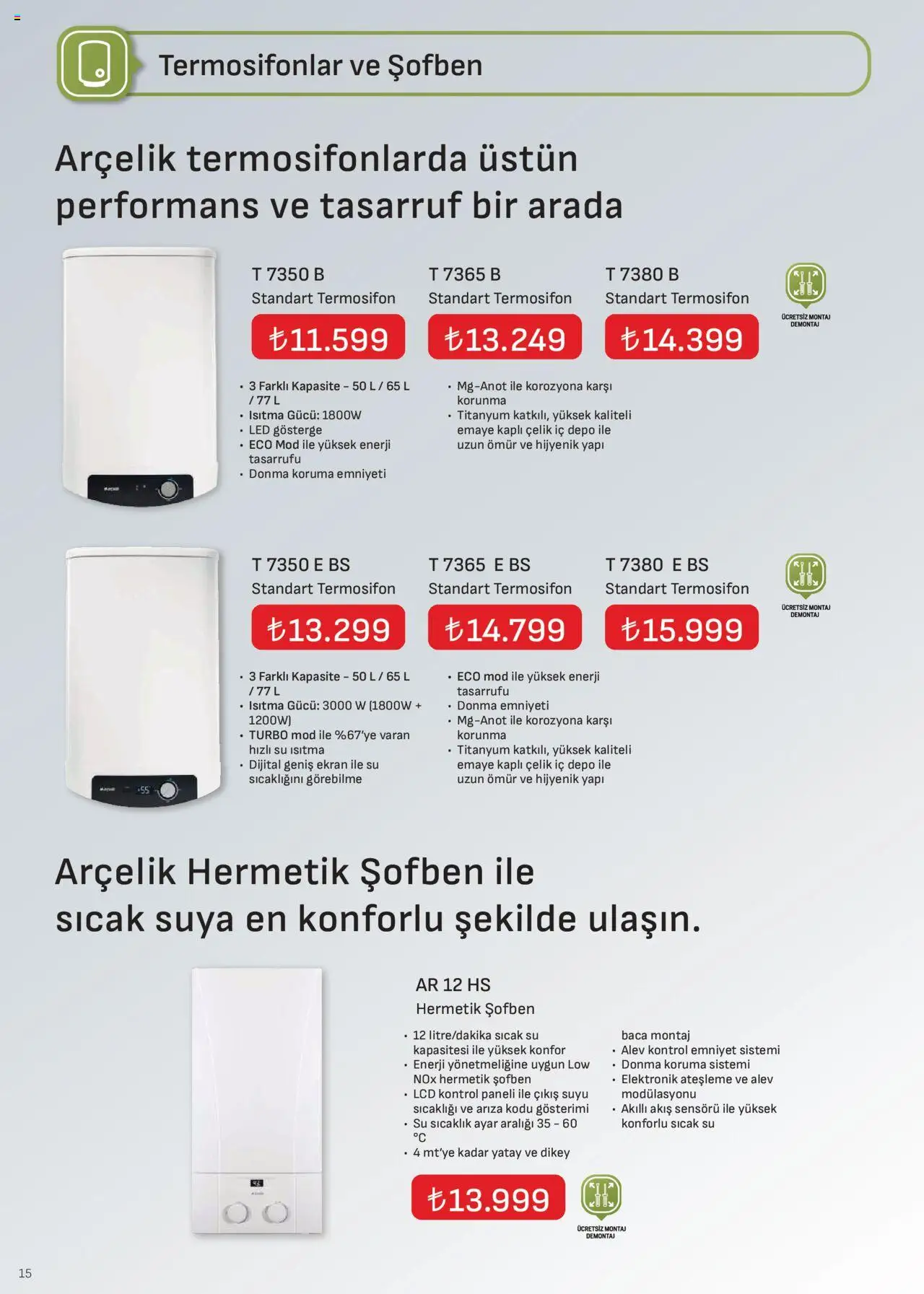 Arçelik İklimlendirme Kataloğu - 01.10.2025 tarihinden itibaren geçerlidir | Sayfa: 15 | Ürünler: Su