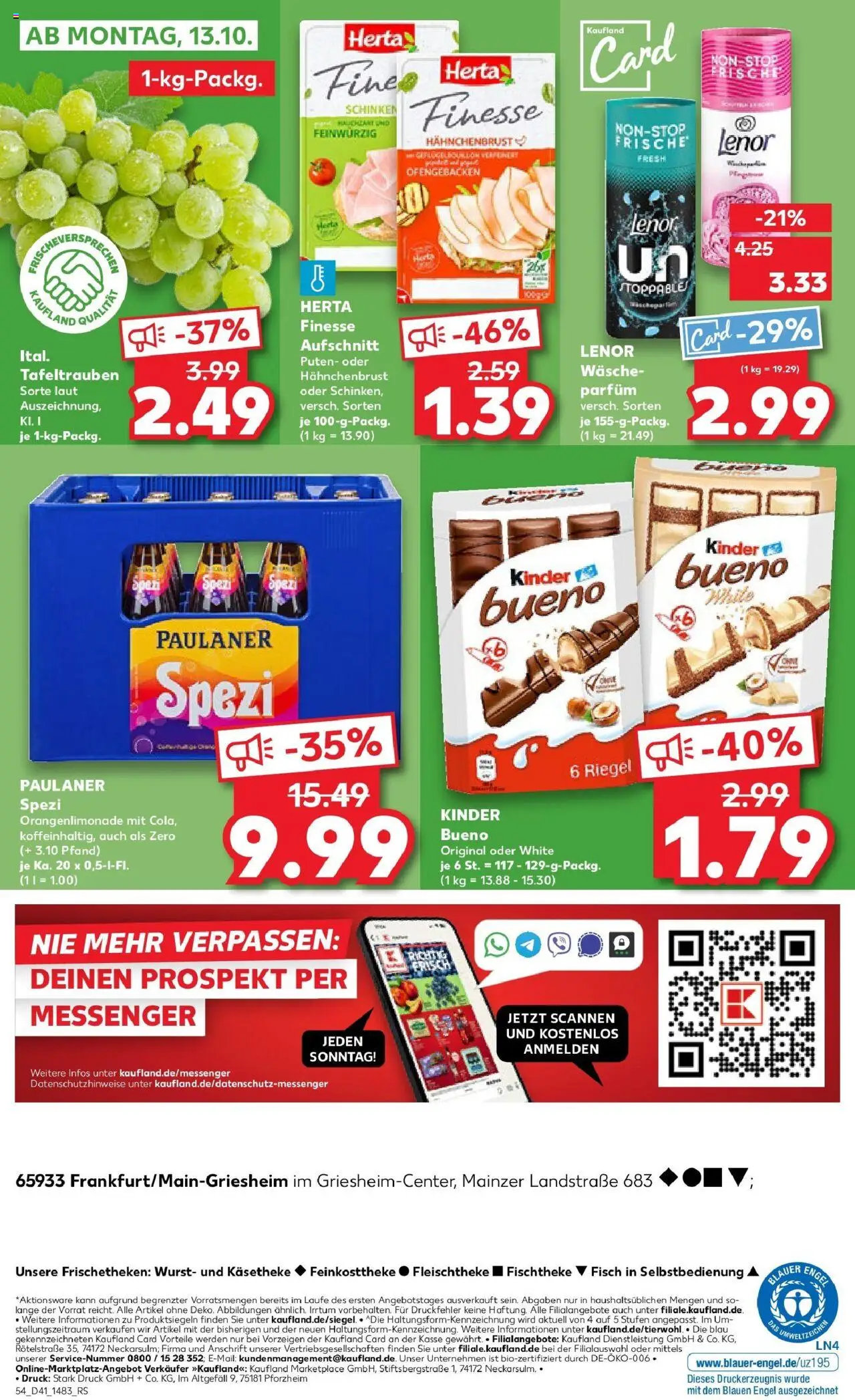 Kaufland prospekt Frankfurt Am Main	 – gültig ab 09.10.2025 | Seite: 54 | Produkte: Lenor, Parfüm, Kinder bueno, Paulaner