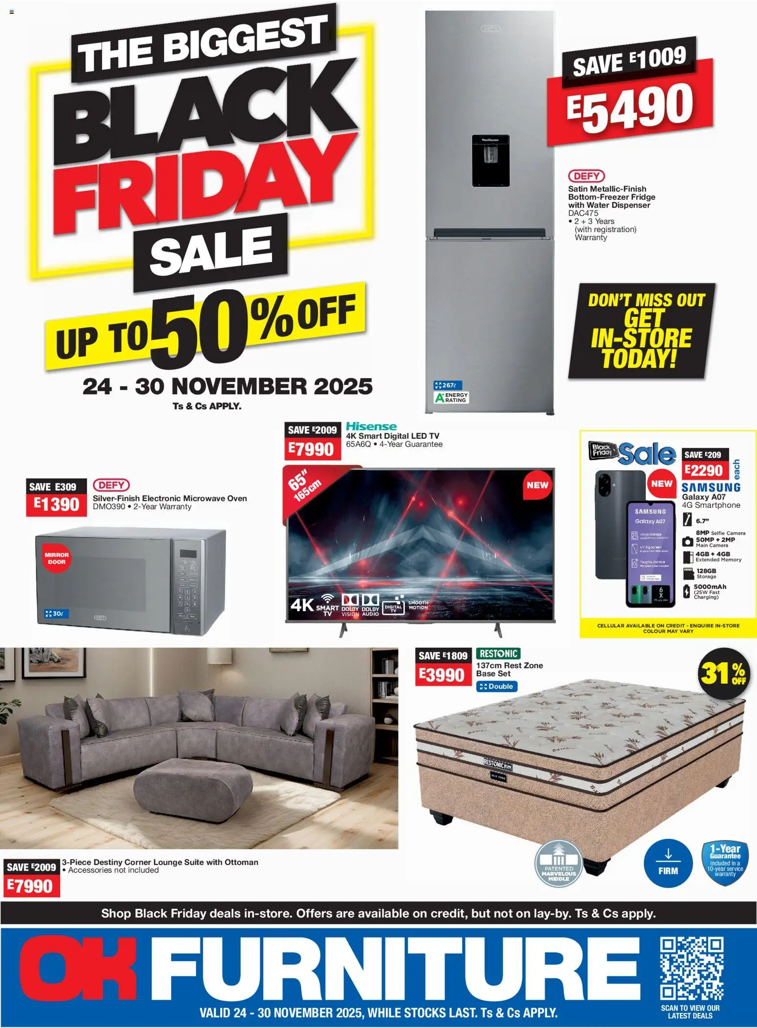 New OK Furniture catalogue – valid from 24.11.2025 | Page: 1 | Products: TV, Fridge, Microwave, Ottoman