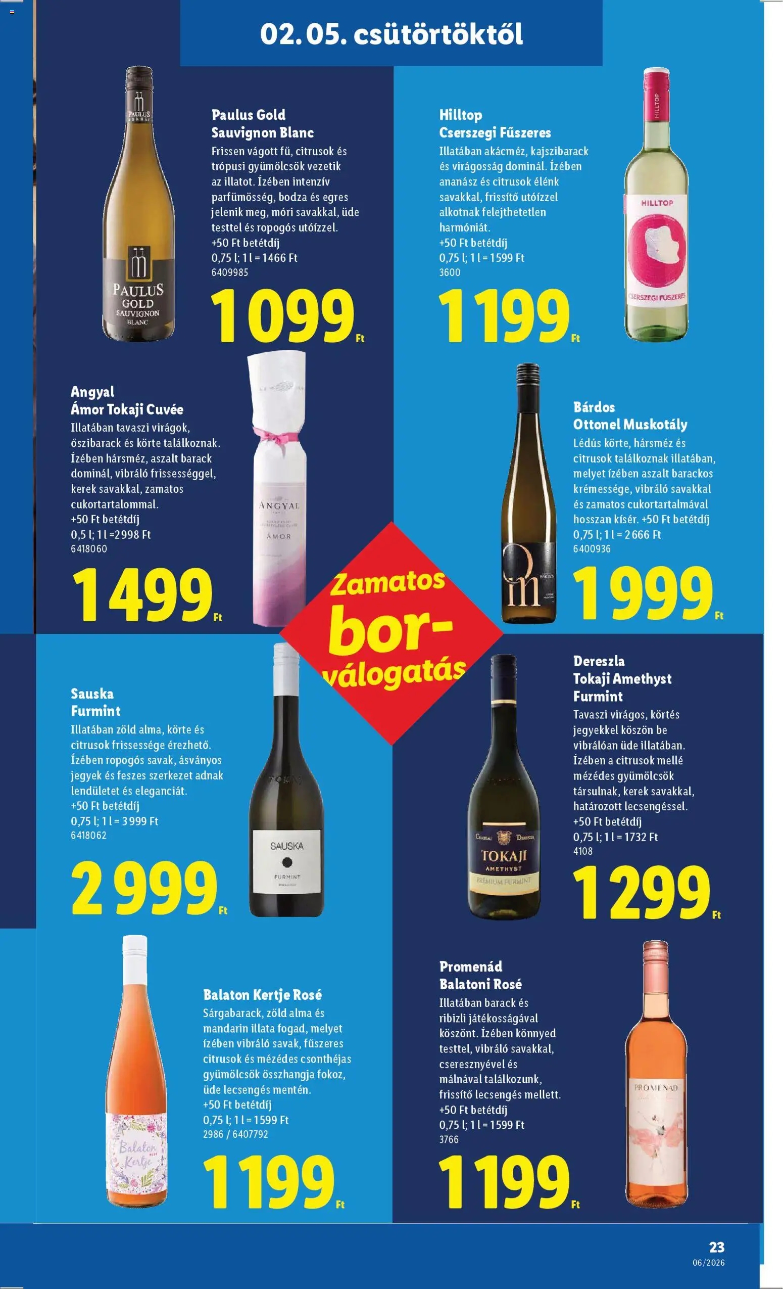 Lidl akciós ujság - amely érvényes a következő dátumtól: 05.02.2026 | Oldal: 23 | Termékek: Őszibarack, Bor, Alma, Mandarin