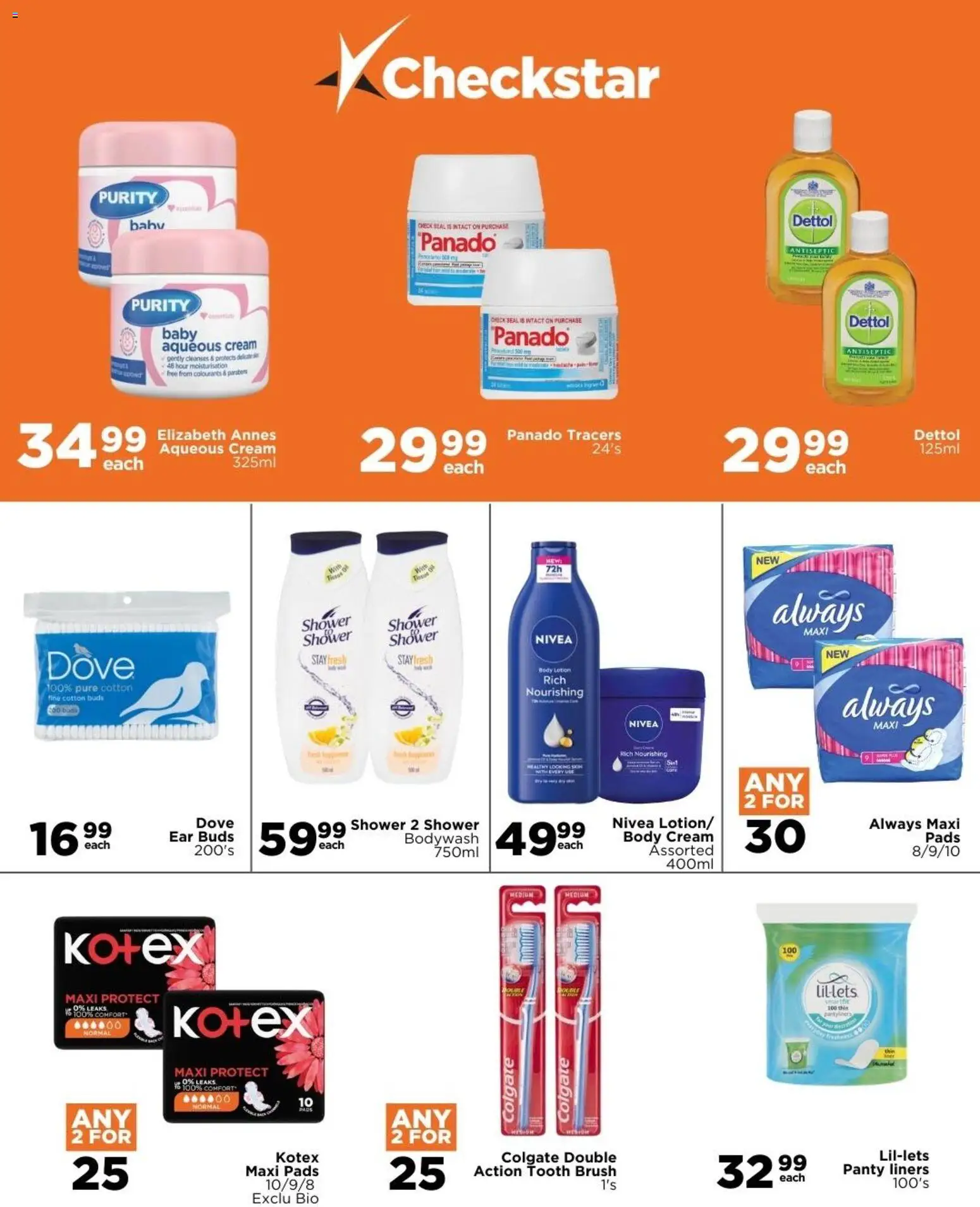 New Check Star catalogue – valid from 25.02.2026 | Page: 9 | Products: Pads, Body cream, Tooth brush, Panty liners