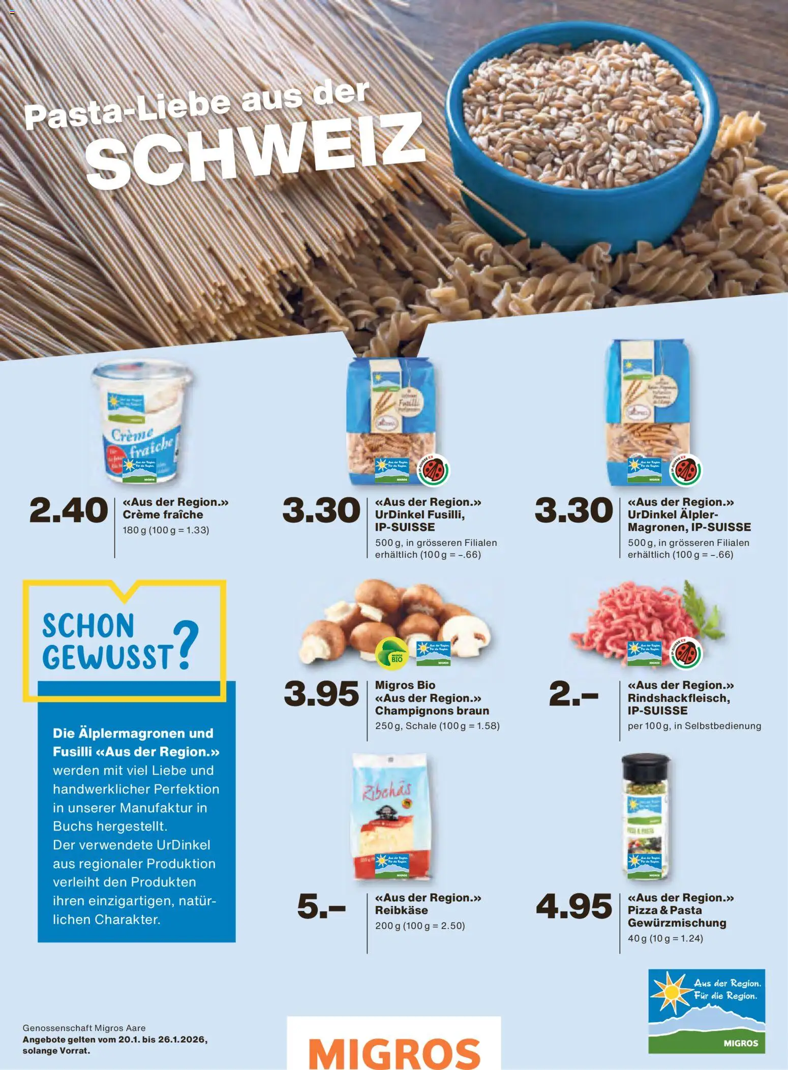 Migros Magazin – gültig ab 19.01.2026 | Seite: 39 | Produkte: Champignons, Pizza, Pasta, Creme