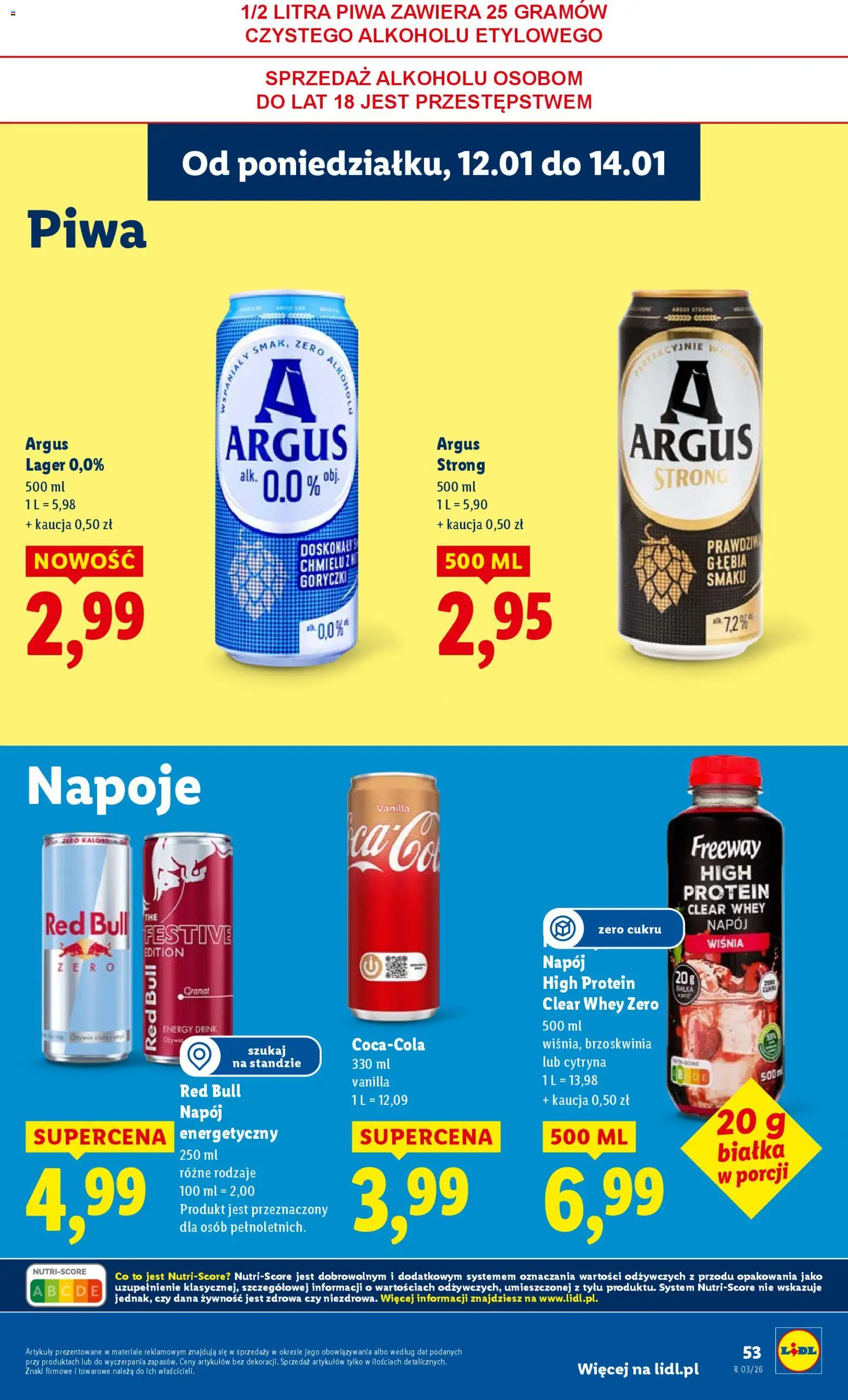Lidl Gazetka od 12.01.2026 | Strona: 53 | Produkty: Cytryna, Brzoskwinia, Red bull, Napoje