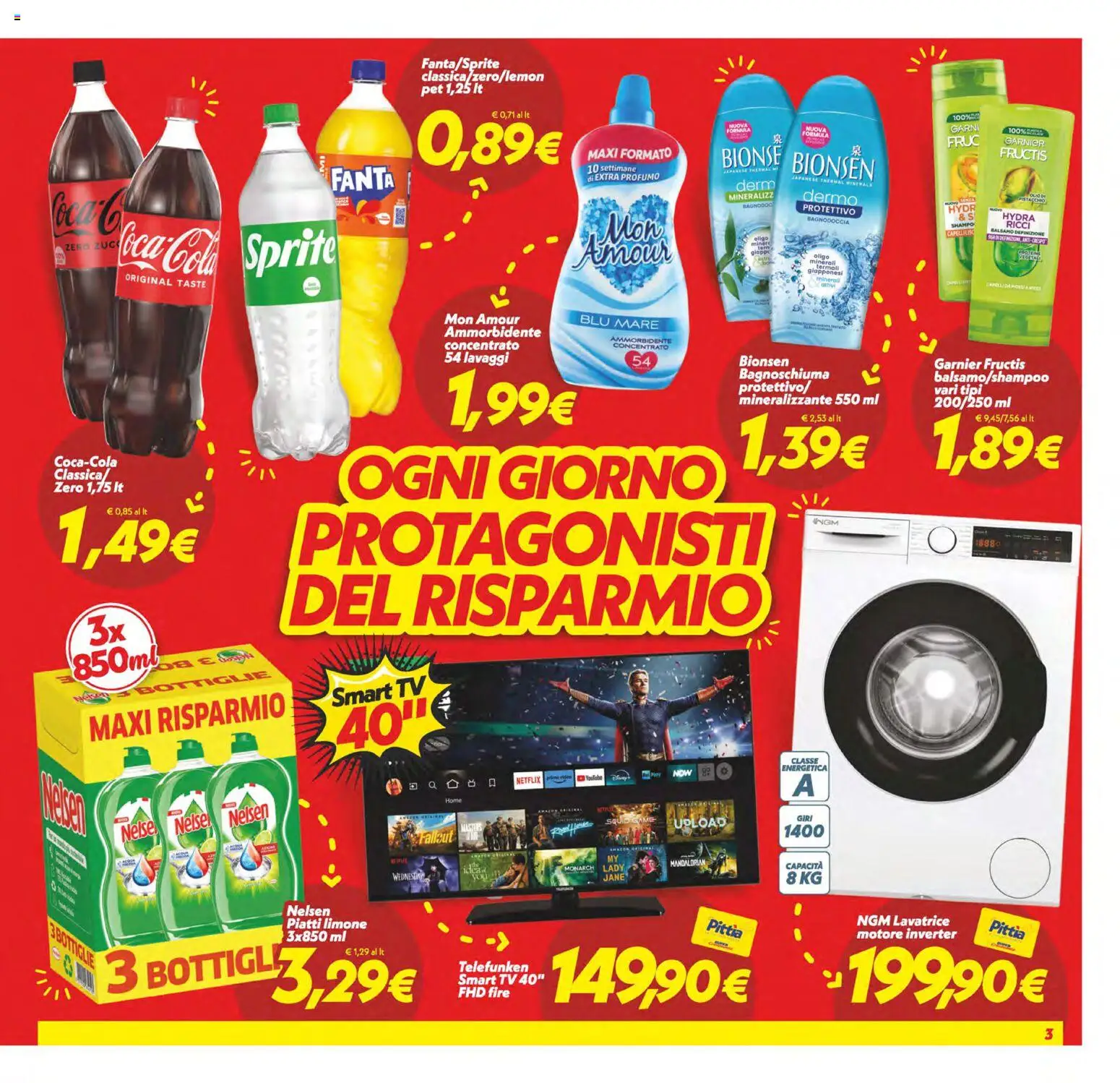 Volantino SuperConveniente del 17.04.2026 | Pagina: 3 | Prodotti: Bagnoschiuma, Olio, Lavatrice, TV