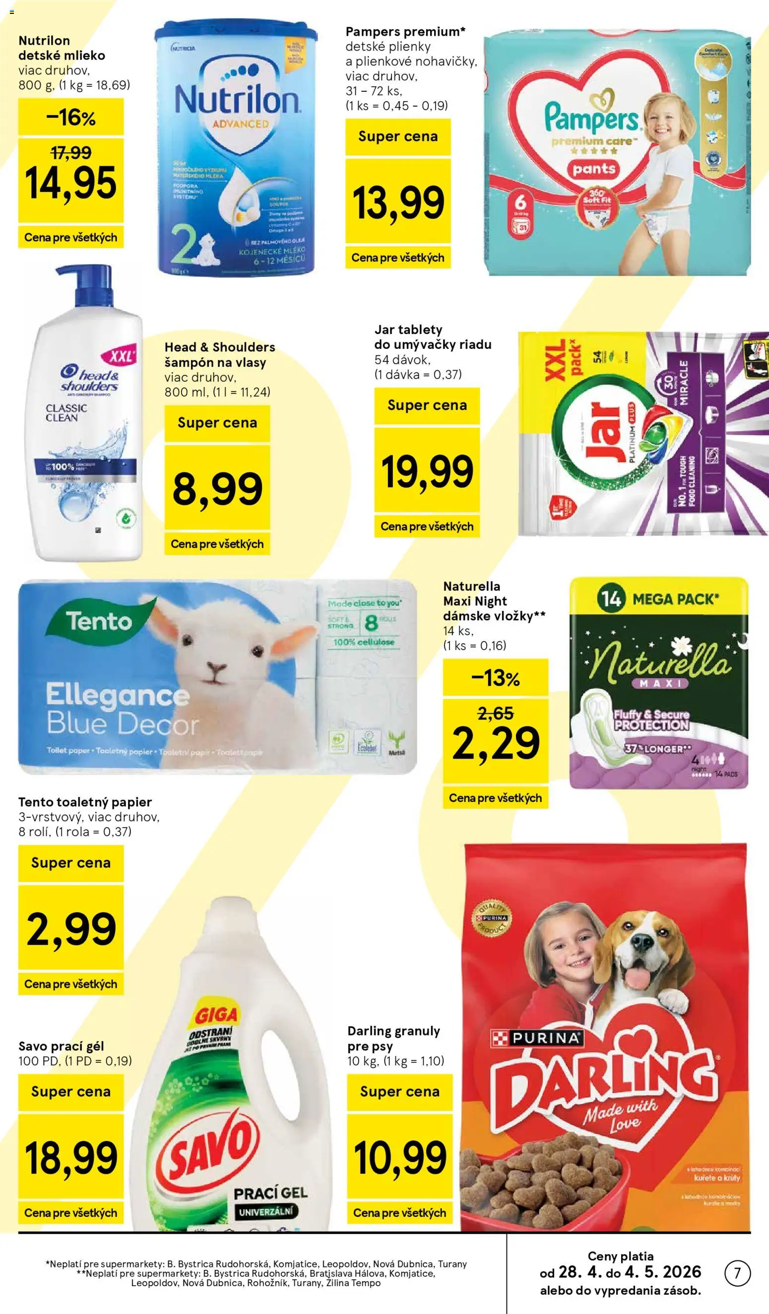 Nové Tesco akcie – leták je platný od 29.04.2026 | Strana: 7 | Produkty: Mlieko, Tablety do umývačky riadu, Head & Shoulders, Jar