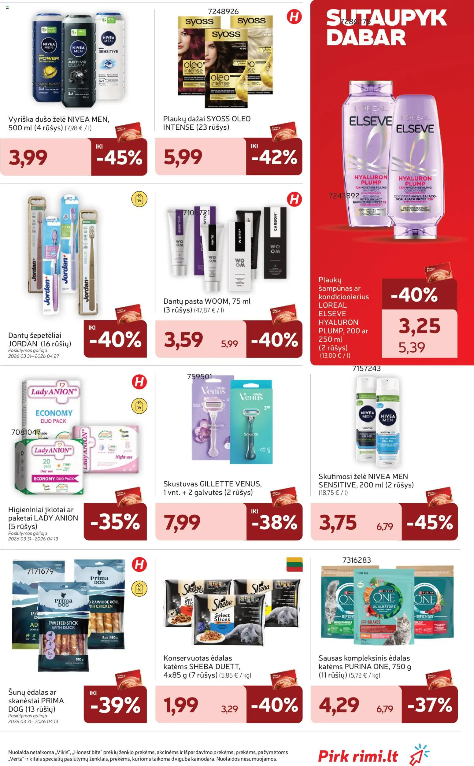 Rimi akcijos nuo 07.04.2026 | Puslapis: 29 | Prekių: Skustuvas, Šampūnas, Kondicionierius, Dušo želė