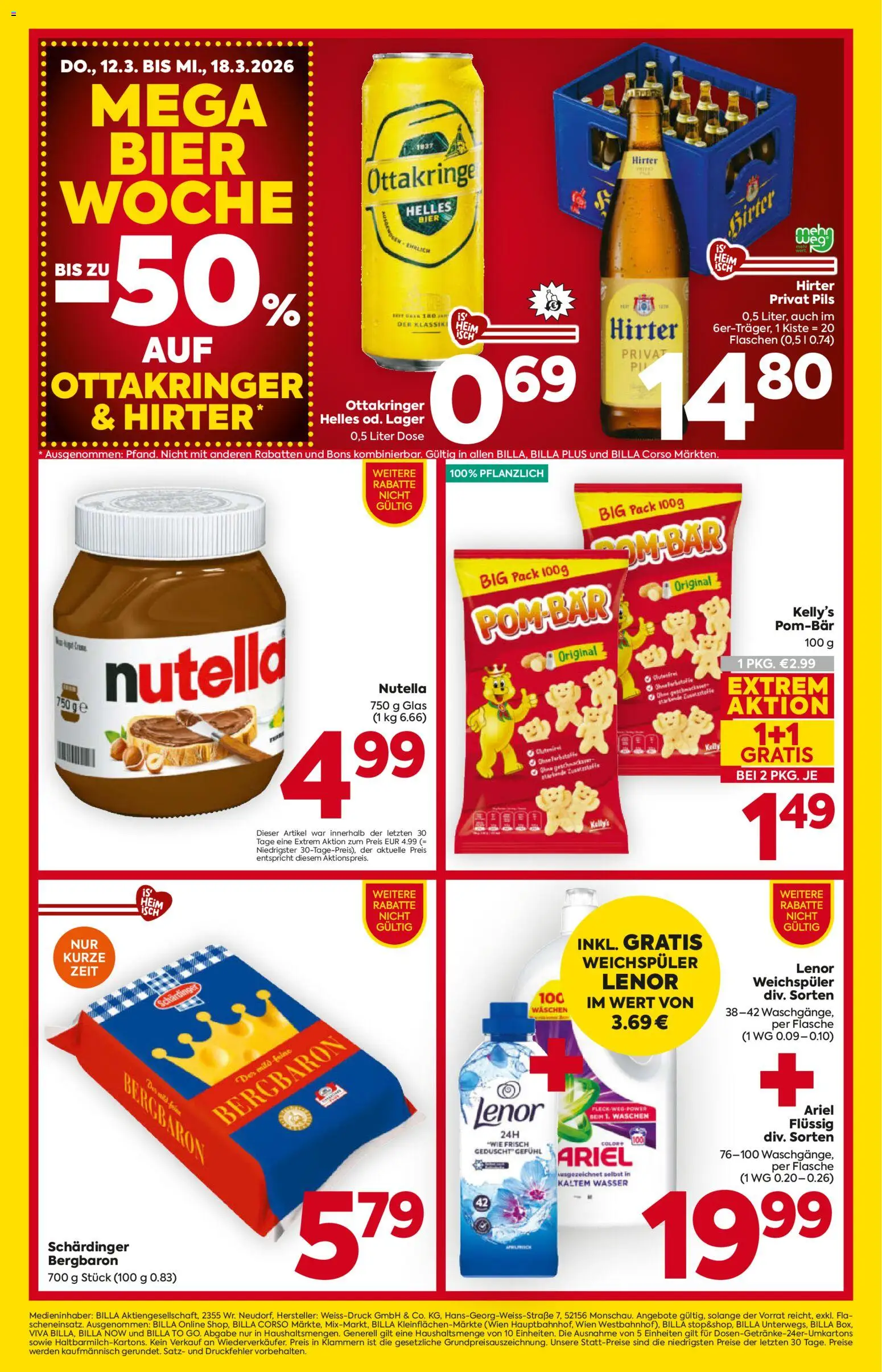 Billa AT akciós ujság - amely érvényes a következő dátumtól: 12.03.2026 | Oldal: 20 | Termékek: Ariel, Nutella