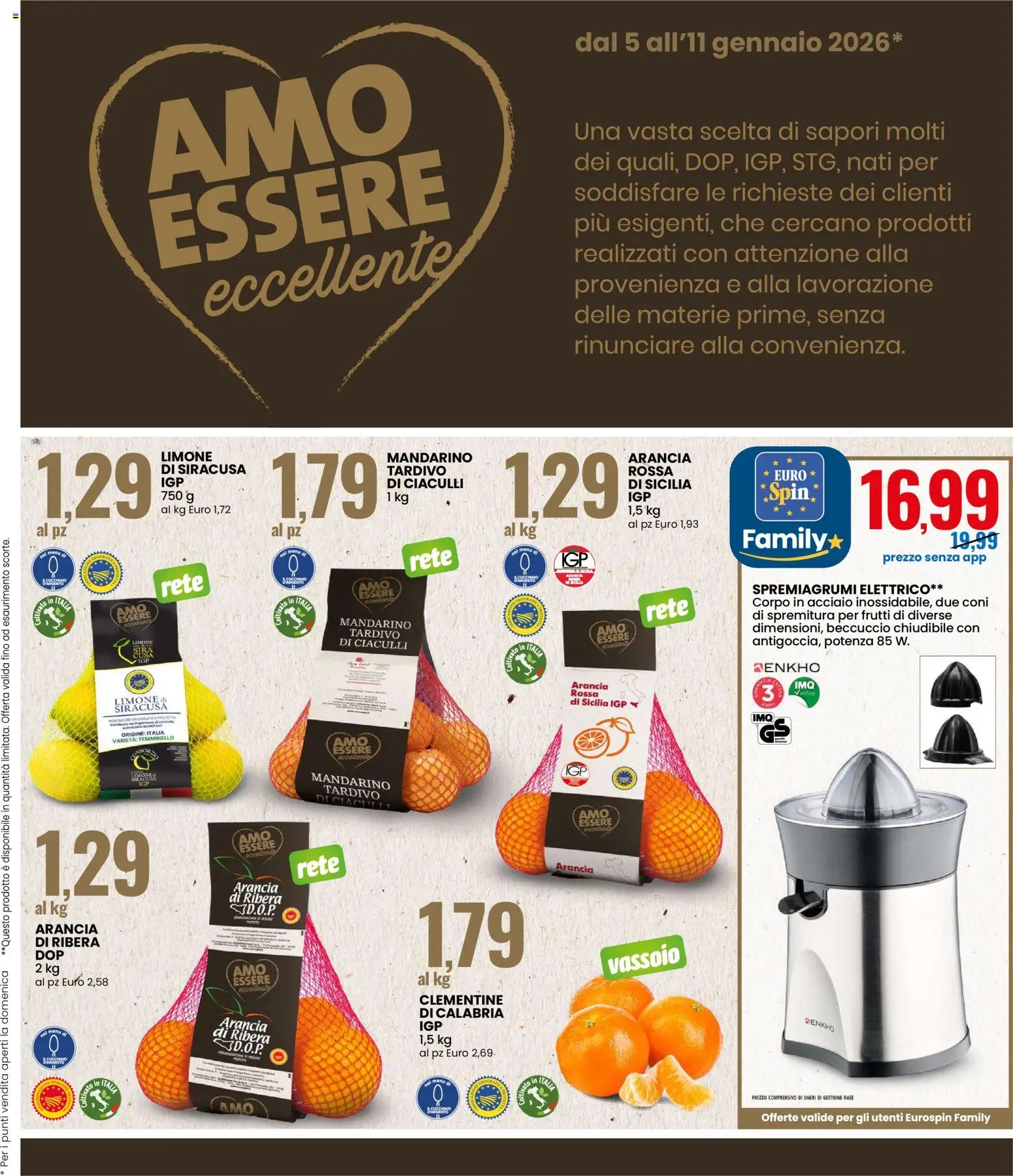 Volantino Eurospin del 05.01.2026 | Pagina: 7 | Prodotti: Limone, Arancia, Spremiagrumi, Vassoio